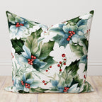 Holly Red Berry Flowers Pillow Cover, Christmas Pine Berry Cushion Cover, Floral Red Berries and Leaves Pillow Cover, Christmas Berry Pillow