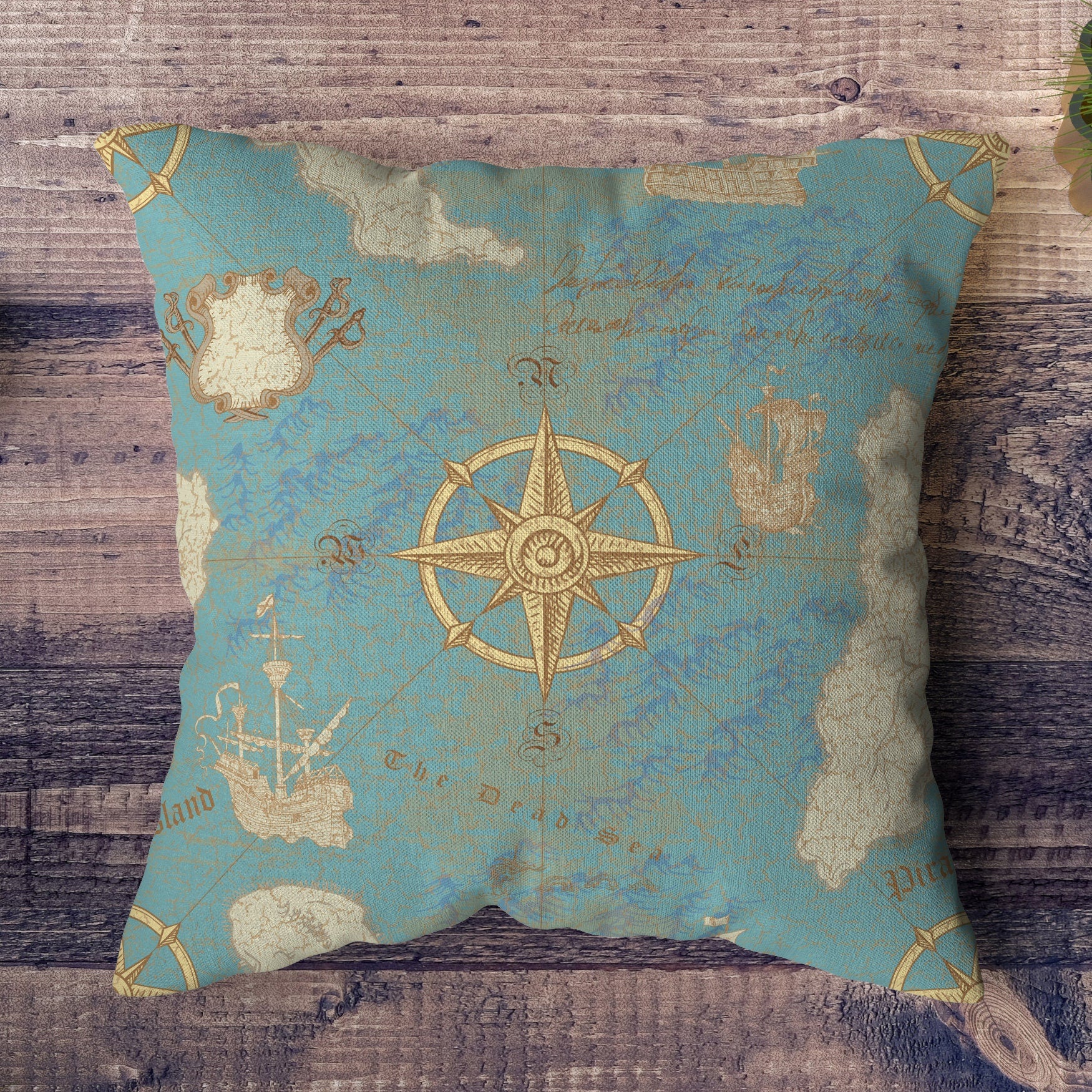 Nautical Pillow Covers, Sailor Cushion Cover, Ancient Map Nautical Pillowcase, Ancient Nautical Pillow Covers