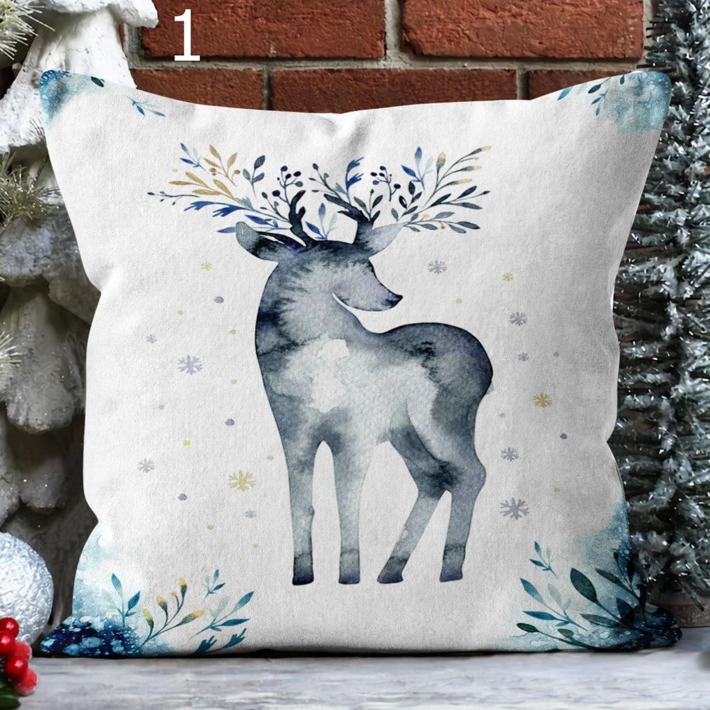 Merry Christmas Cushion Cover, Christmas Cute Deer Throw Pillow Cover, Xmas Reindeer Pillowcase, Winter Holiday Deer Pillow Covers