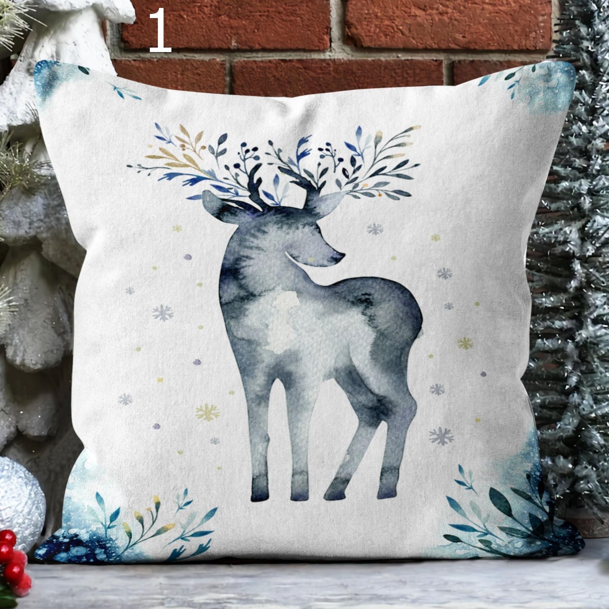Merry Christmas Cushion Cover, Christmas Cute Deer Throw Pillow Cover, Xmas Reindeer Pillowcase, Winter Holiday Deer Pillow Covers