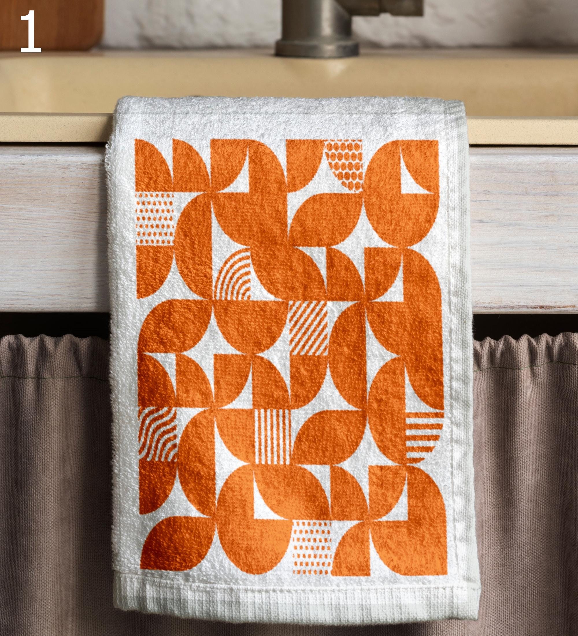 Retro Geometric Abstract Hand Towels, Mid Century Kitchen Towels, Retro Tea Towels, 70s Bauhaus Dish Towels, Bauhaus Retro Dish Towel