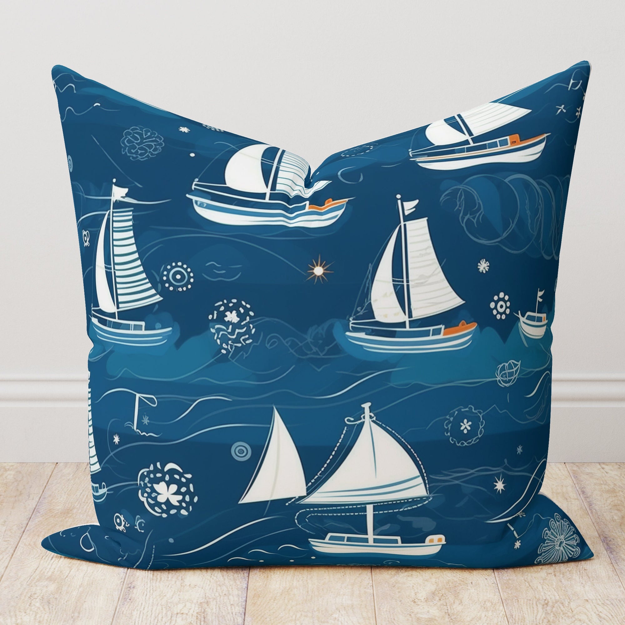Nautical Pillow Covers, Vintage Sailor Cushion Cover, Sailing Ships Throw Pillow Covers, Marine Pillow Covers, Beach House Pillowcases