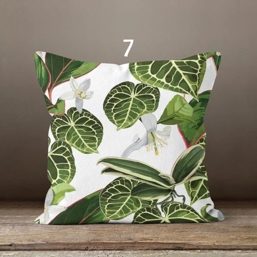 Tropical Leaves Pillow Cover, Leaves Pillow Cover, Floral Cushion Cover, Giant Leaves Cushion Cover, Green Botanical Pillow Cases