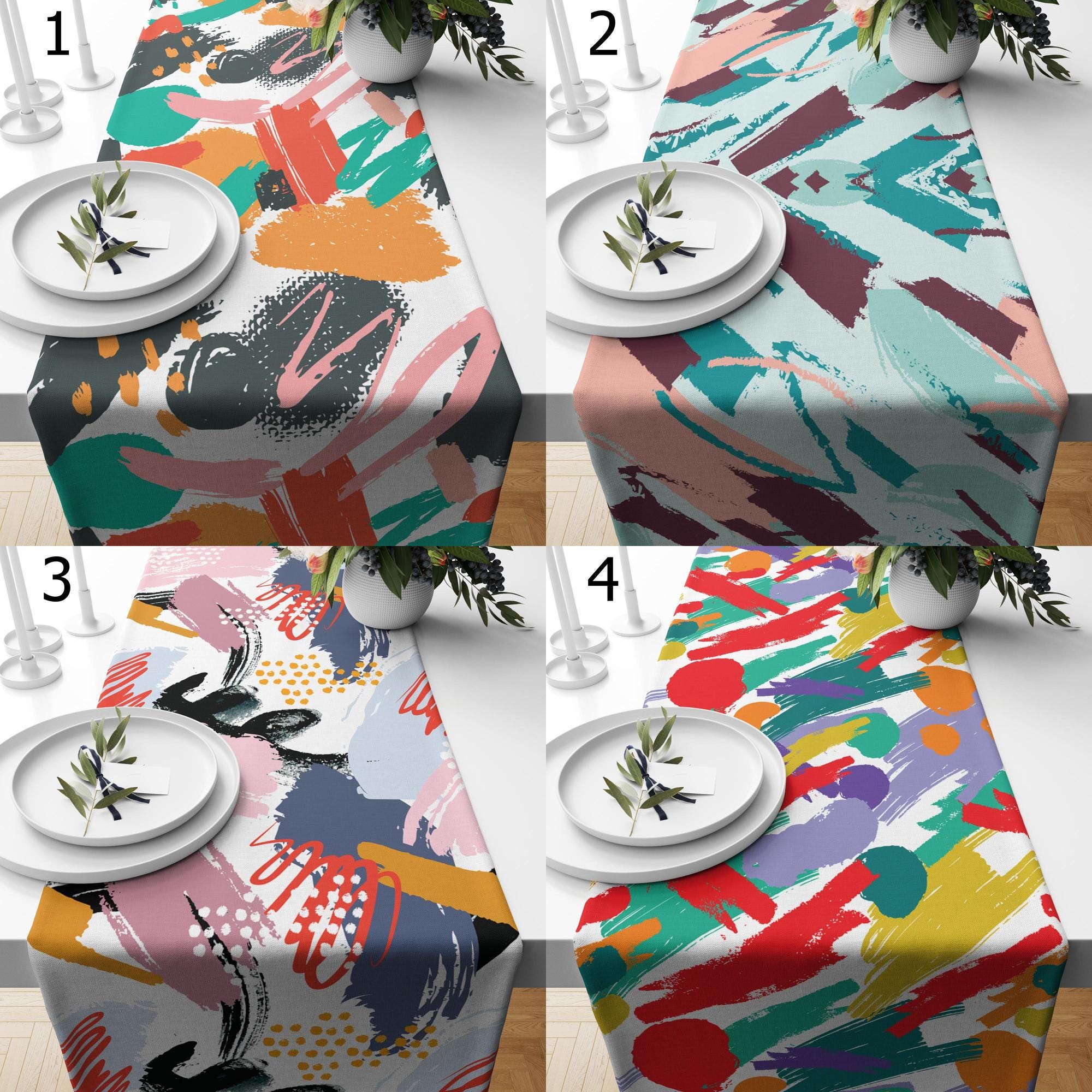 Abstract Table Runner, Modern Painting Art Abstract Table Runner, Colorful Boho Abstract Table Runner, Modern Abstract Arts Table Runners