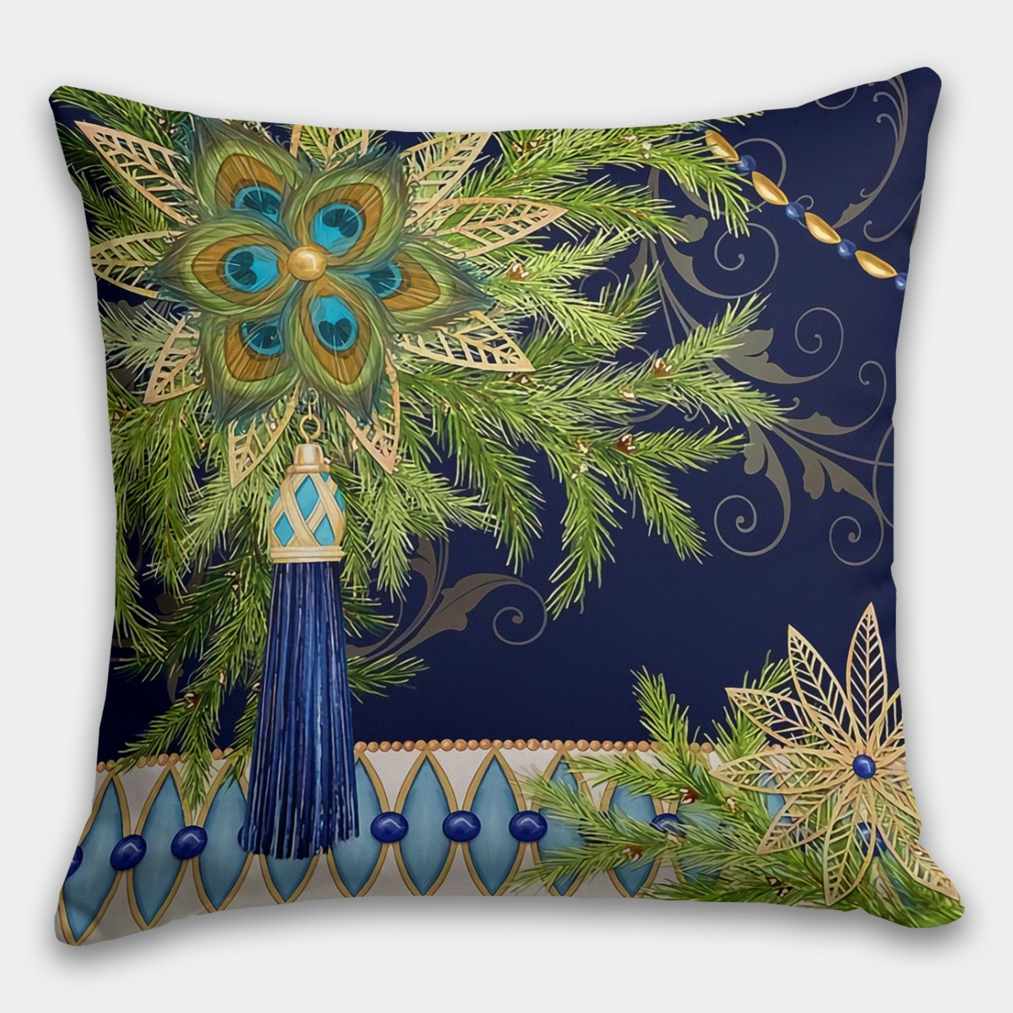 Christmas Peacock Pillow Cover, Christmas Peacock Pillowcase, Peacock Pillow Covers, Christmas Peacock Home Decor, Peacock Cushion Cover