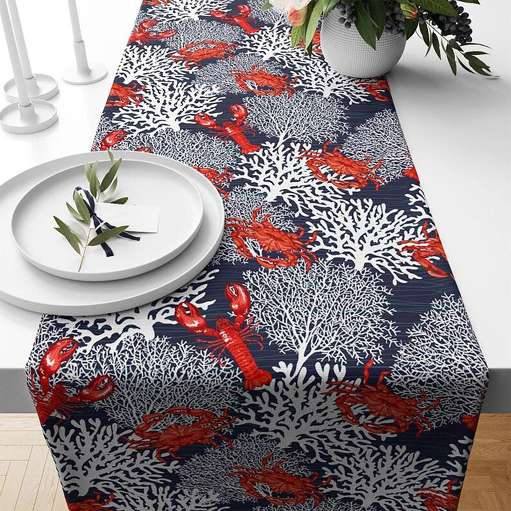 Nautical Table Runner, Sea Life Table Runner, Fish Table Runner, Blue and Mint Coral Table Runner, Anchor Table Runner, Marine Table Runner