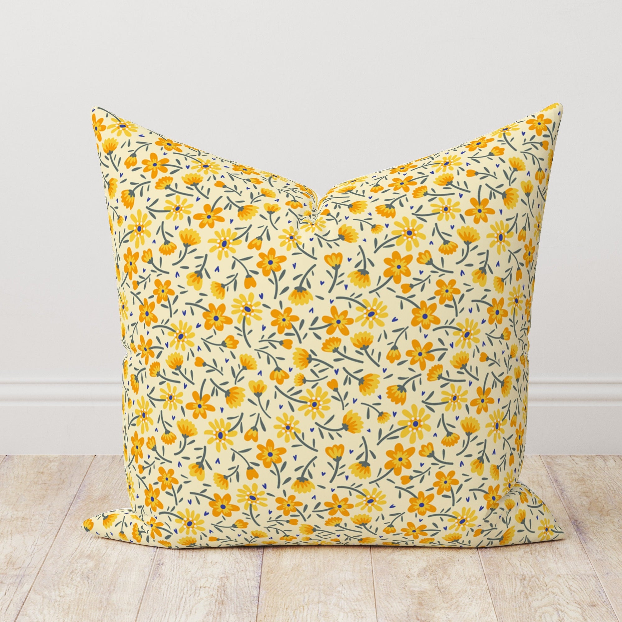 Modern Vintage Floral Throw Pillow Cover, Farmhouse Floral Boho Pillow Covers, Floral Pillow Cover, Yellow Floral Cushion Cover