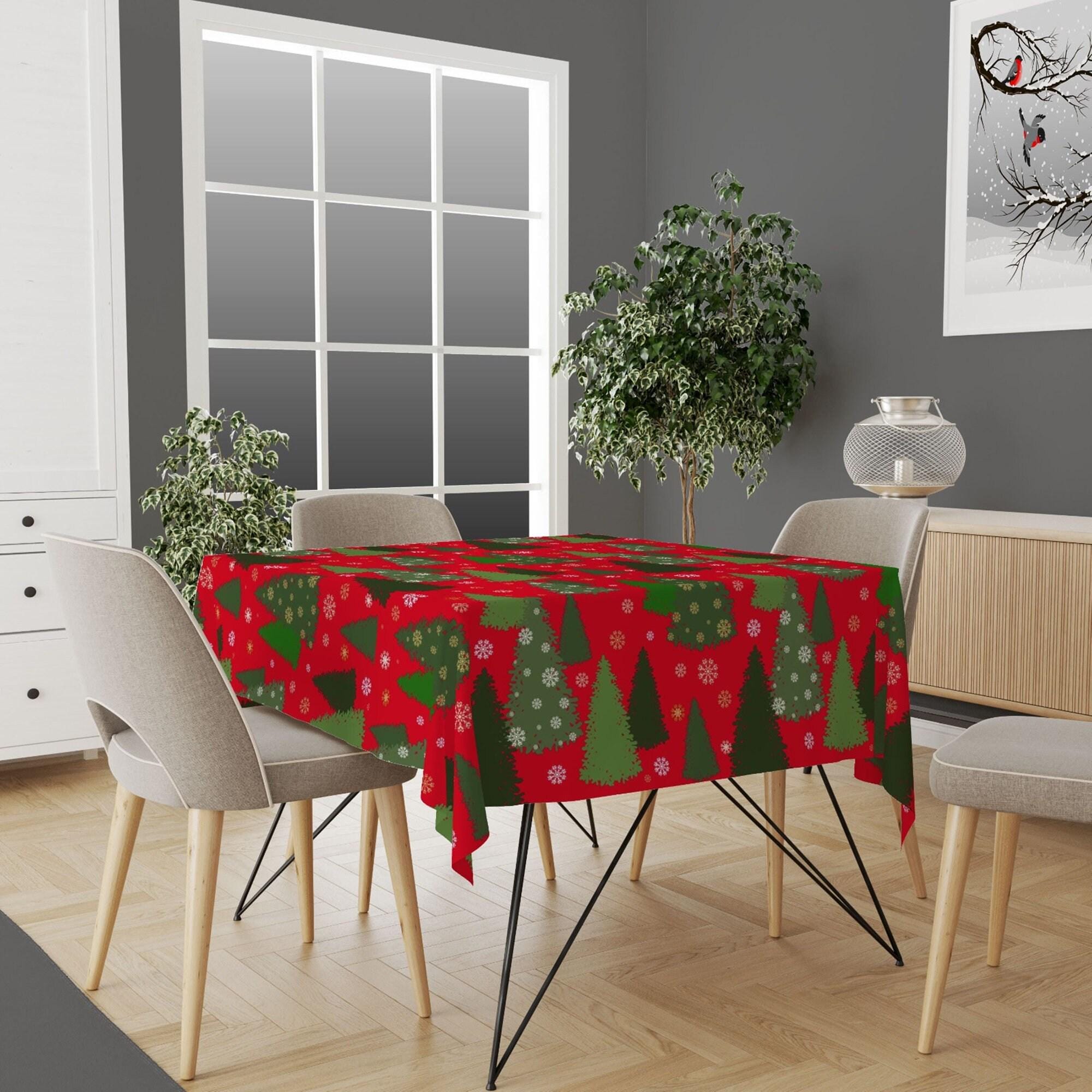 Christmas Tablecloth, Xmas Kitchen Decor, Christmas Red Tablecloth, Christmas Tree Tablecloth, Xmas Gift, Christmas Gift