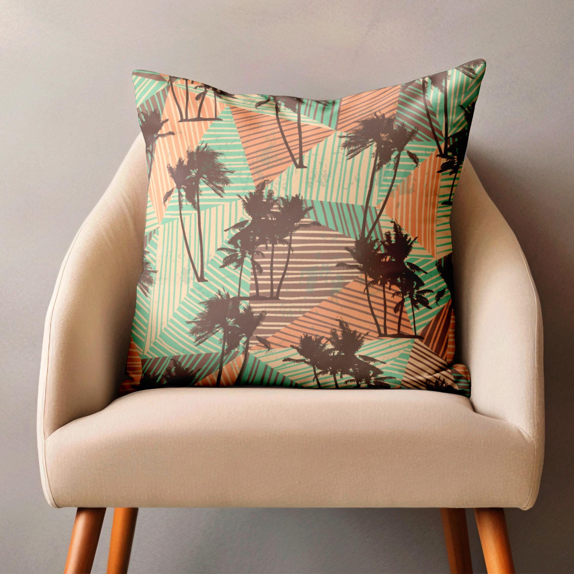 Retro Palm Leaves Pillow Covers, Tropical Vintage Pillow Covers, Vintage Palm Tree Pillowcase, Tropical Pillowcase, Palm Cushion Covers