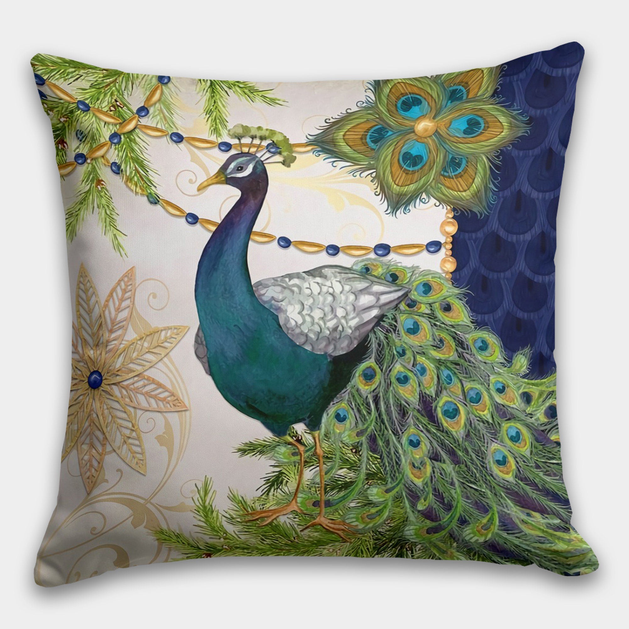 Christmas Peacock Pillow Cover, Christmas Peacock Pillowcase, Peacock Pillow Covers, Christmas Peacock Home Decor, Peacock Cushion Cover