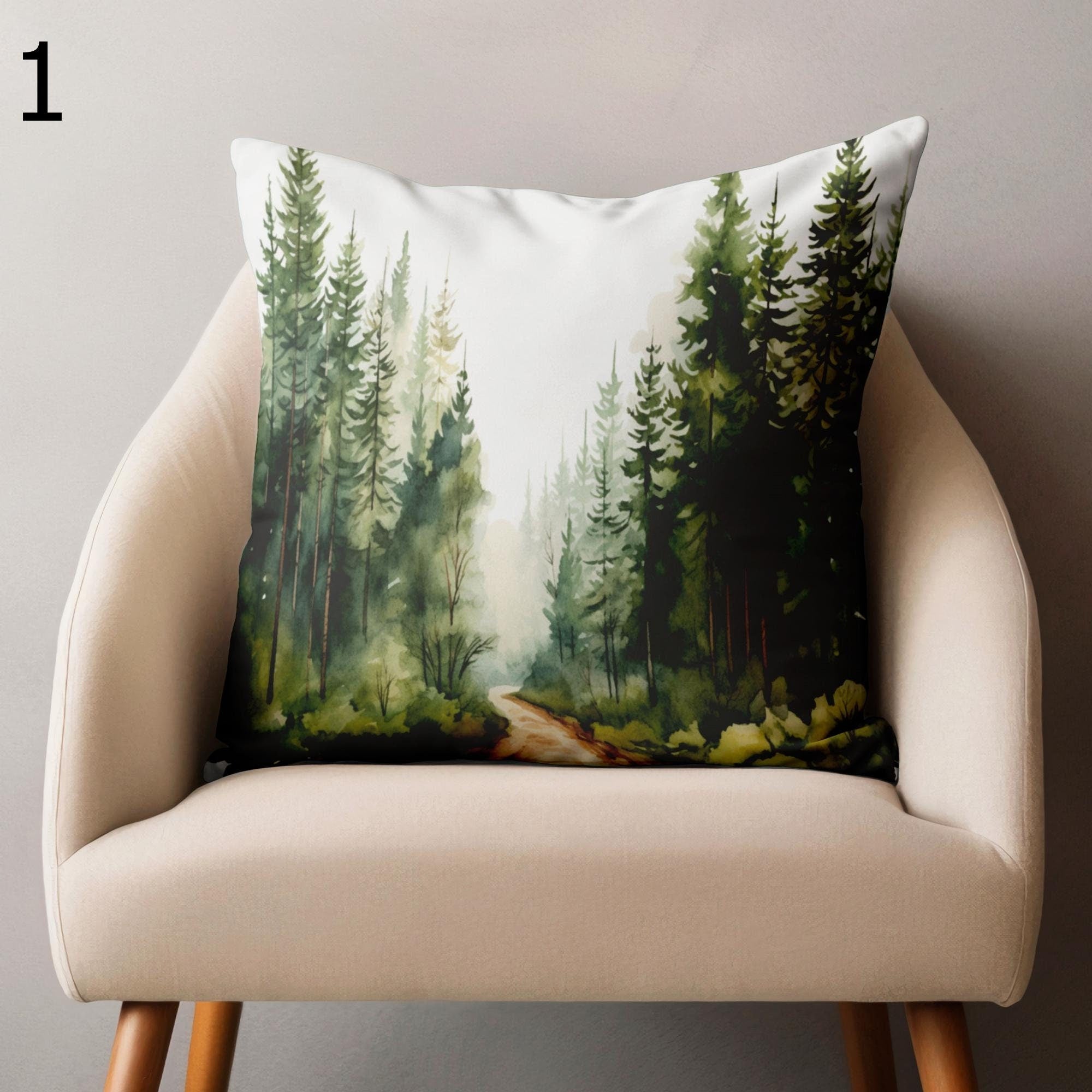 Mountain Throw Pillow Cover, Landscape Cushion Cover, Misty Forest Pillowcase, Pine Forest Mountain Pillowcase, Landscape Home Decor