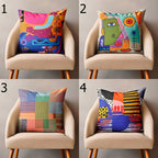 Abstract Throw Pillow Cover, Multicolor Boho Abstract Face Pillowcase, Multicolor Abstract Line Pillow Cover, Boho Abstract Cushion Cover