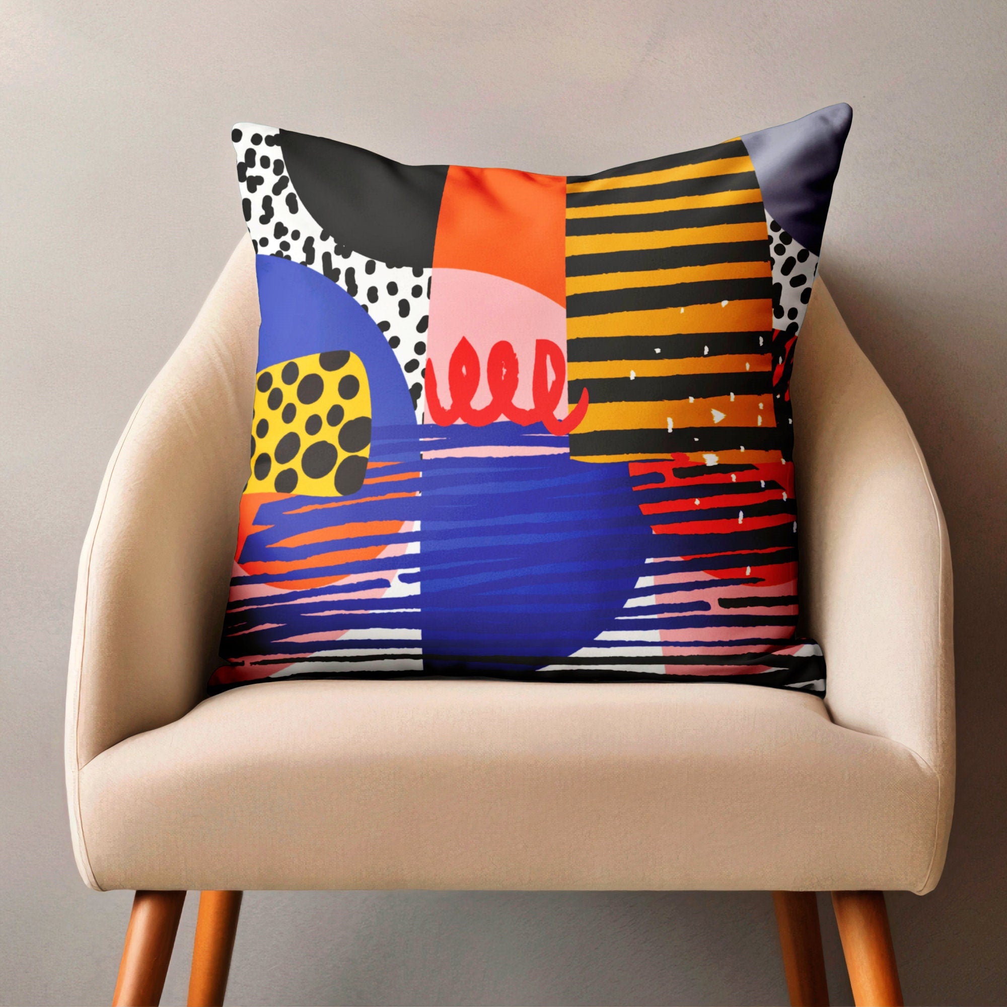 Abstract Throw Pillow Cover, Multicolor Boho Abstract Face Pillowcase, Multicolor Abstract Line Pillow Cover, Boho Abstract Cushion Cover