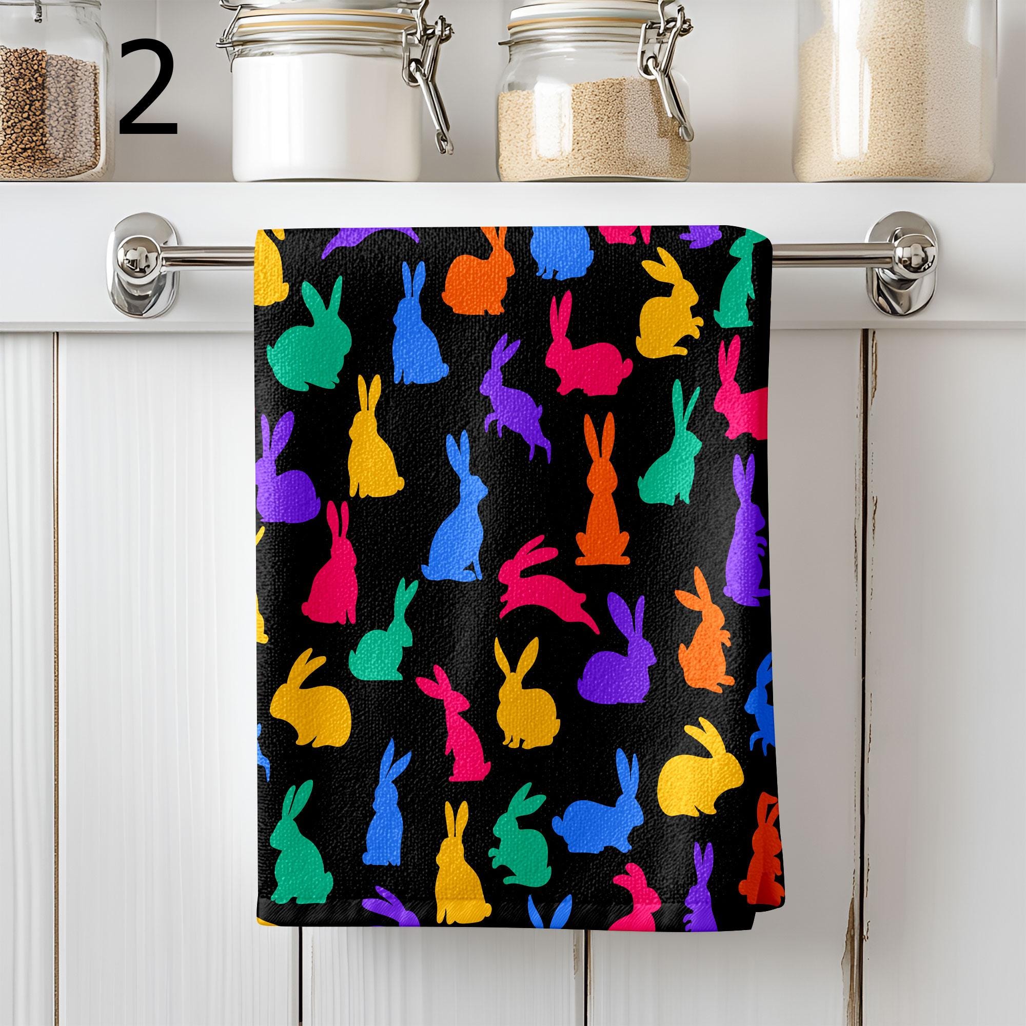 Cute Easter Decorative Tea Towel, Easter Bunny Dish Towel, Easter Fingertip Towels, Bunny Kitchen Towels, Cute Easter Bunny Tea Towels