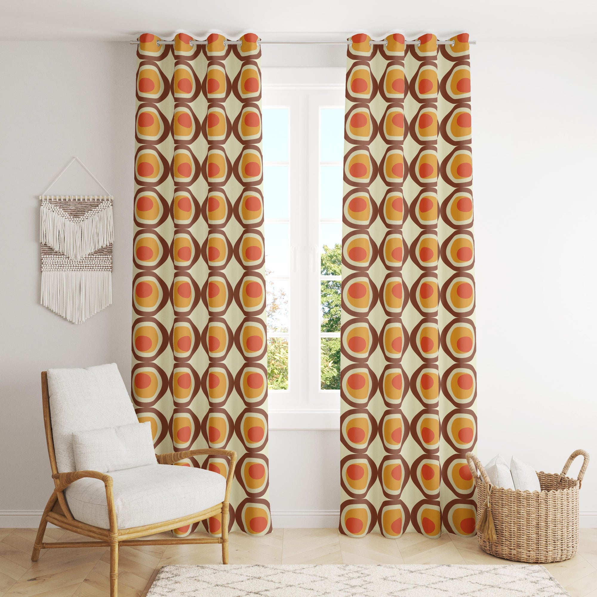 Retro Curtains, Mid Century Modern Window Curtains, 70s Retro Orange Curtain, MCM Curtain, Retro Vintage Print Drapes, 60s, 80s Curtains
