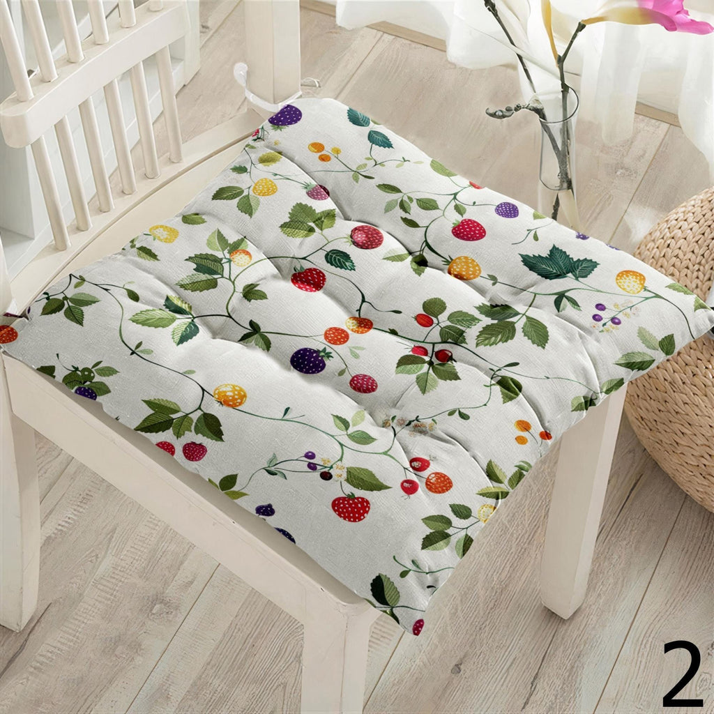 Fruit Print Chair Pads, Berry Pattern Seat Cushions, Summer Farmhouse Chair Pillow Covers, Cherry & Strawberry Fresh Chair Cushions