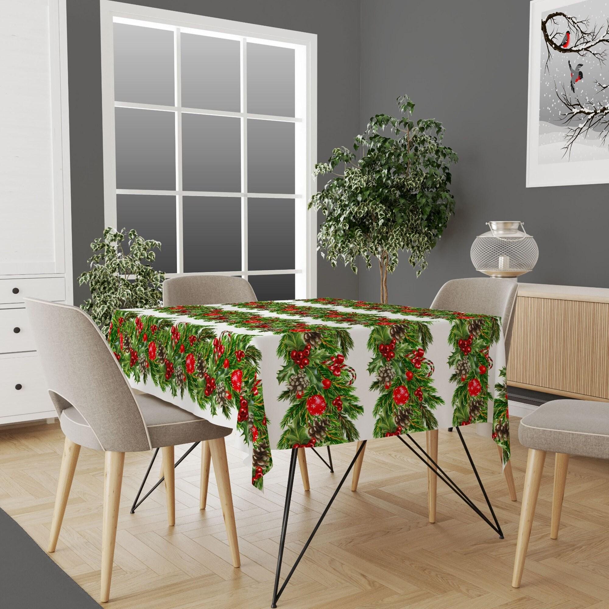 Christmas Tablecloth, Xmas Kitchen Decor, Christmas Red Tablecloth, Christmas Tree Tablecloth, Xmas Gift, Christmas Gift