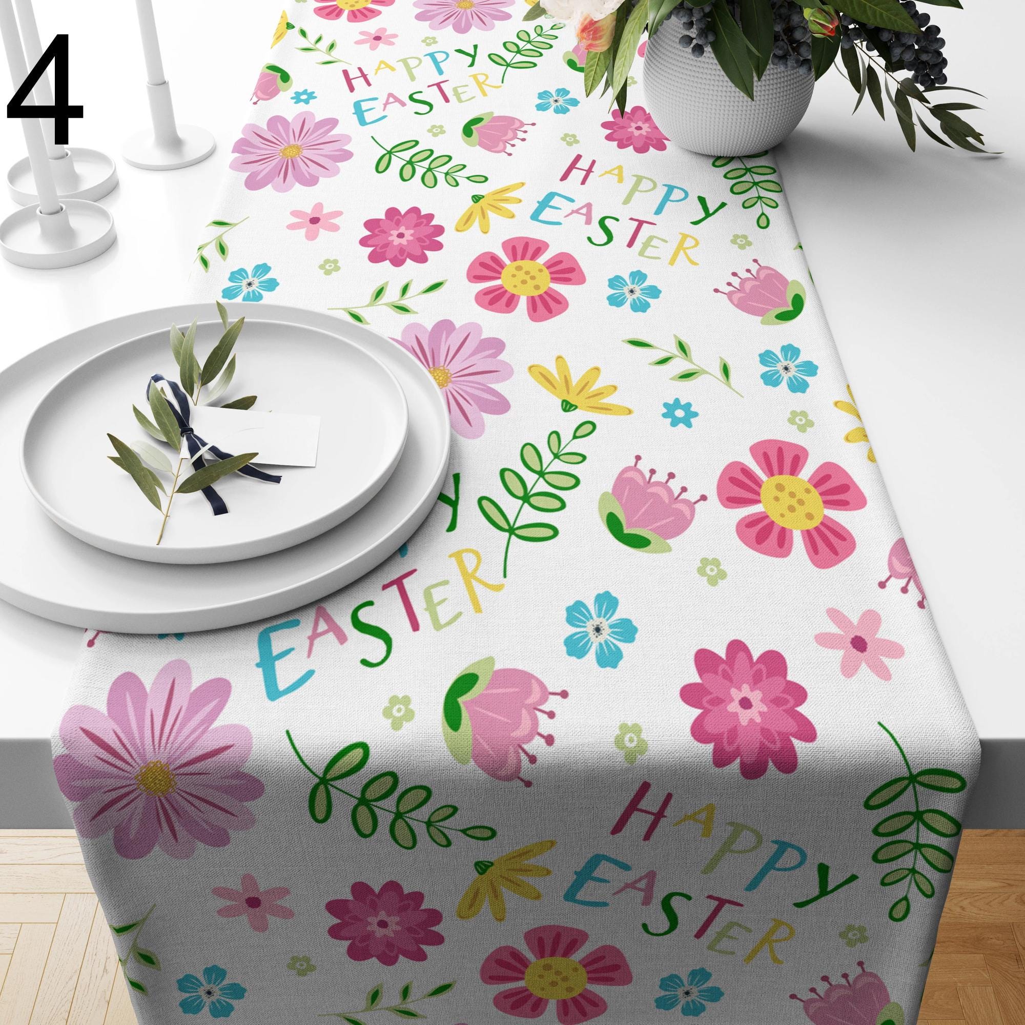 Easter Table Runners, Cute Bunny Table Runner, Happy Easter Dwarf Themed Table Runner, Colorful Easter Table Runner, Gift For Easter Kitchen