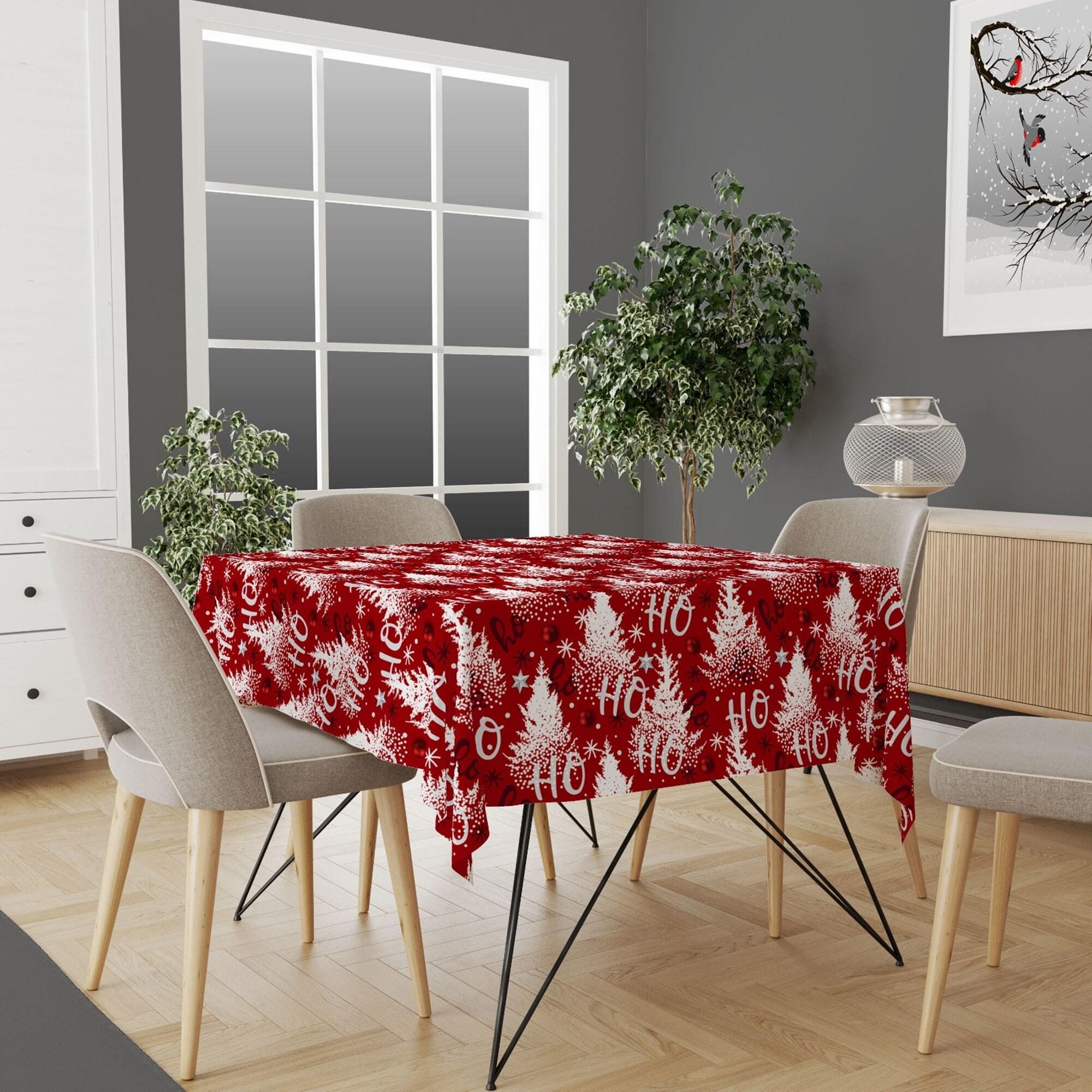 Christmas Tablecloth, Xmas Kitchen Decor, Christmas Red Tablecloth, Christmas Tree Tablecloth, Xmas Gift, Christmas Gift