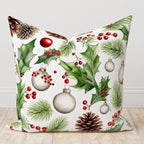 Holly Red Berry Flowers Pillow Cover, Christmas Pine Berry Cushion Cover, Floral Red Berries and Leaves Pillow Cover, Christmas Berry Pillow