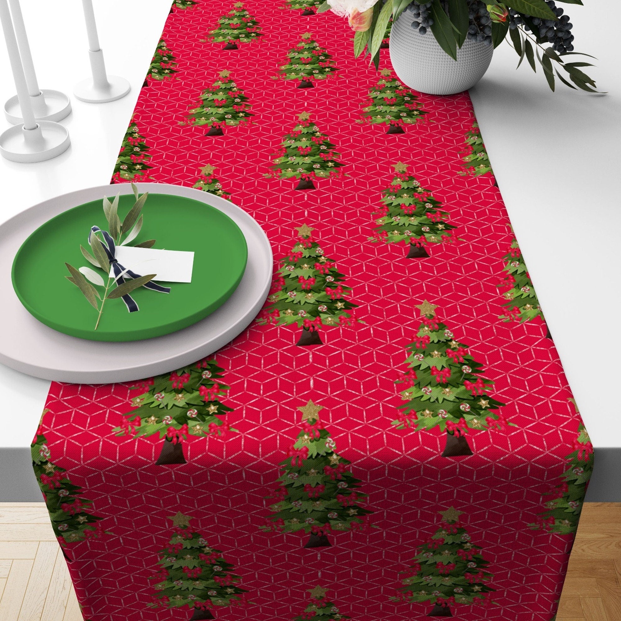 Christmas Table Runner, Holly Table Runner, Xmas Table Runner, Christmas Party Table Runner, Christmas Gift, Christmas Table