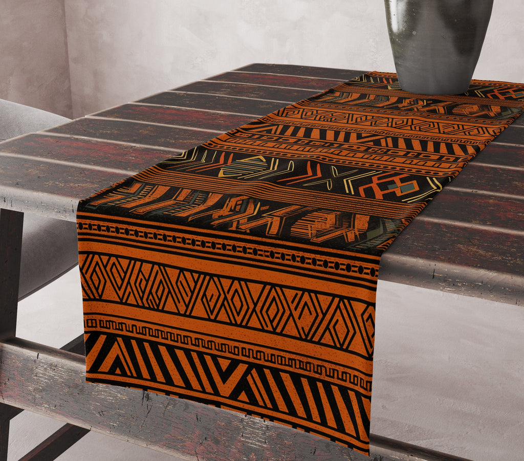 Ethnic Geometric Table Runner, Terracotta Southwestern Table Runner, African Geometric Tribal Table Runner, Ethnic African Table Runners
