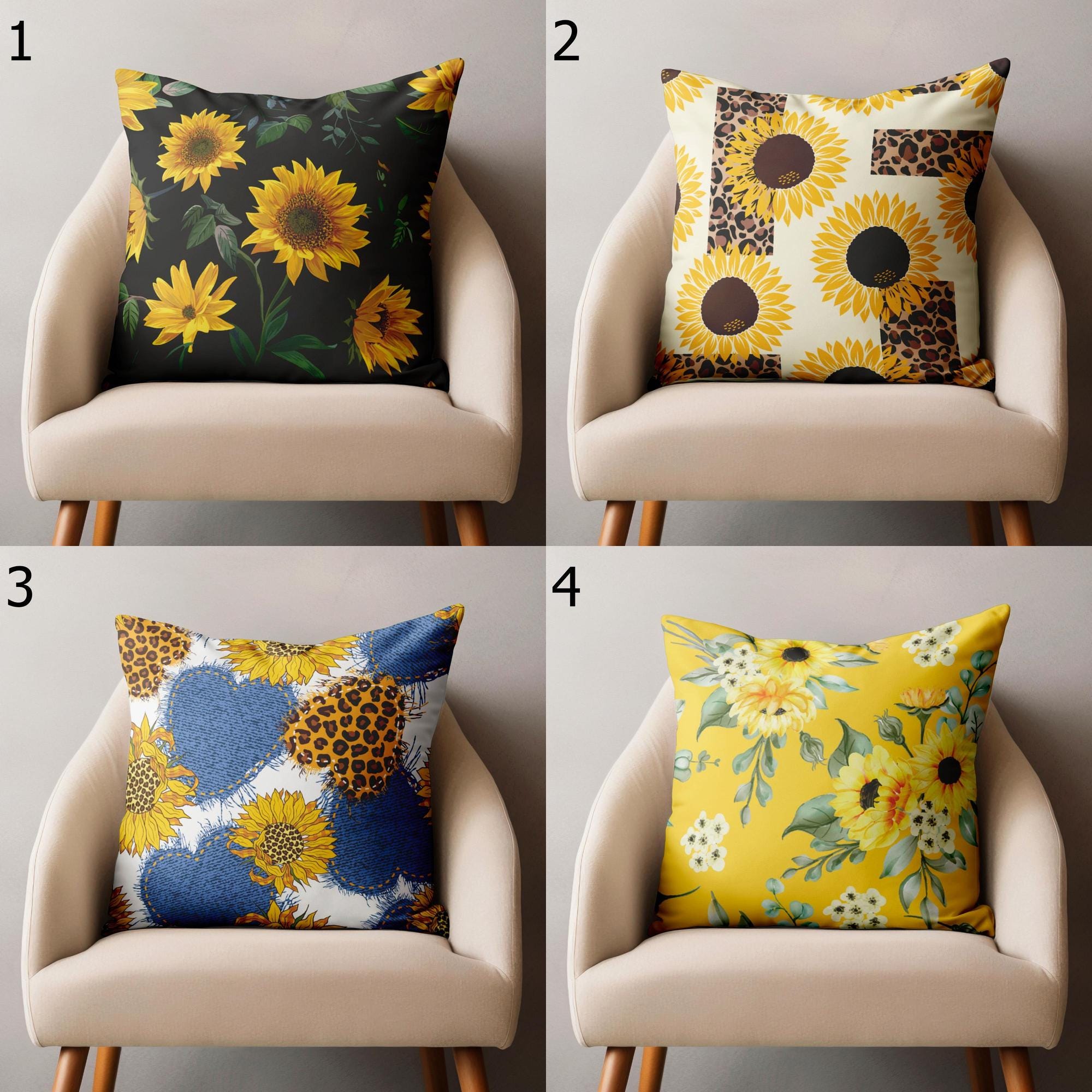 Sunflowers Throw Pillow Cover, Farmhouse Sunflowers Pillow Covers, Sunflowers Pillowcase, Yellow Floral Cushion Cover, Sunflowers Home Decor