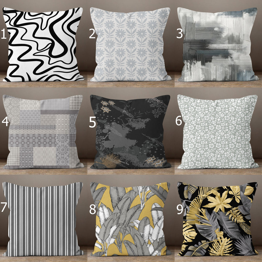 Grey Abstract Pillow Covers, Black Modern Abstract Pillow Case, Modern Cushion Cover, Black Grey Modern Pillow Cover
