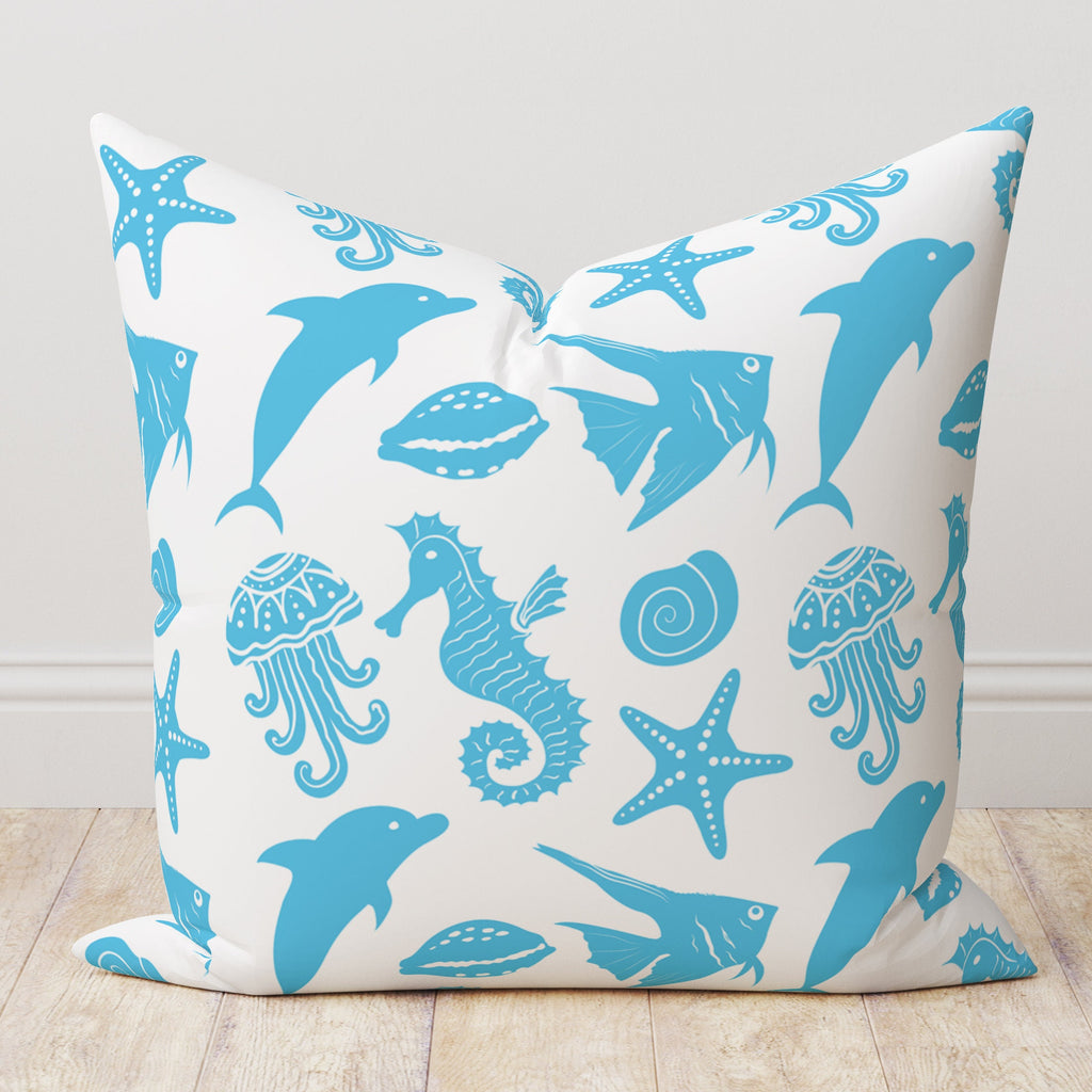 Nautical Pillow Cover, Anchor Pillowcase, Coastal Pillow Case, Seahorse Cushion Cover, Dolphin Throw Pillow Cover, Starfish Pillow Case