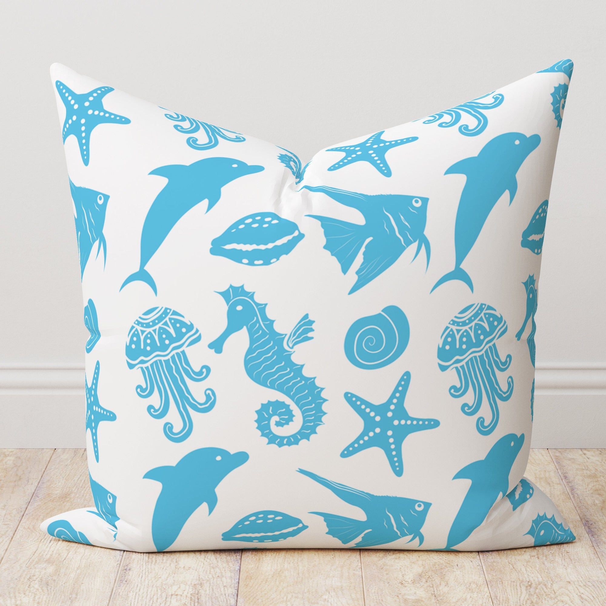 Nautical Pillow Cover, Anchor Pillowcase, Coastal Pillow Case, Seahorse Cushion Cover, Dolphin Throw Pillow Cover, Starfish Pillow Case