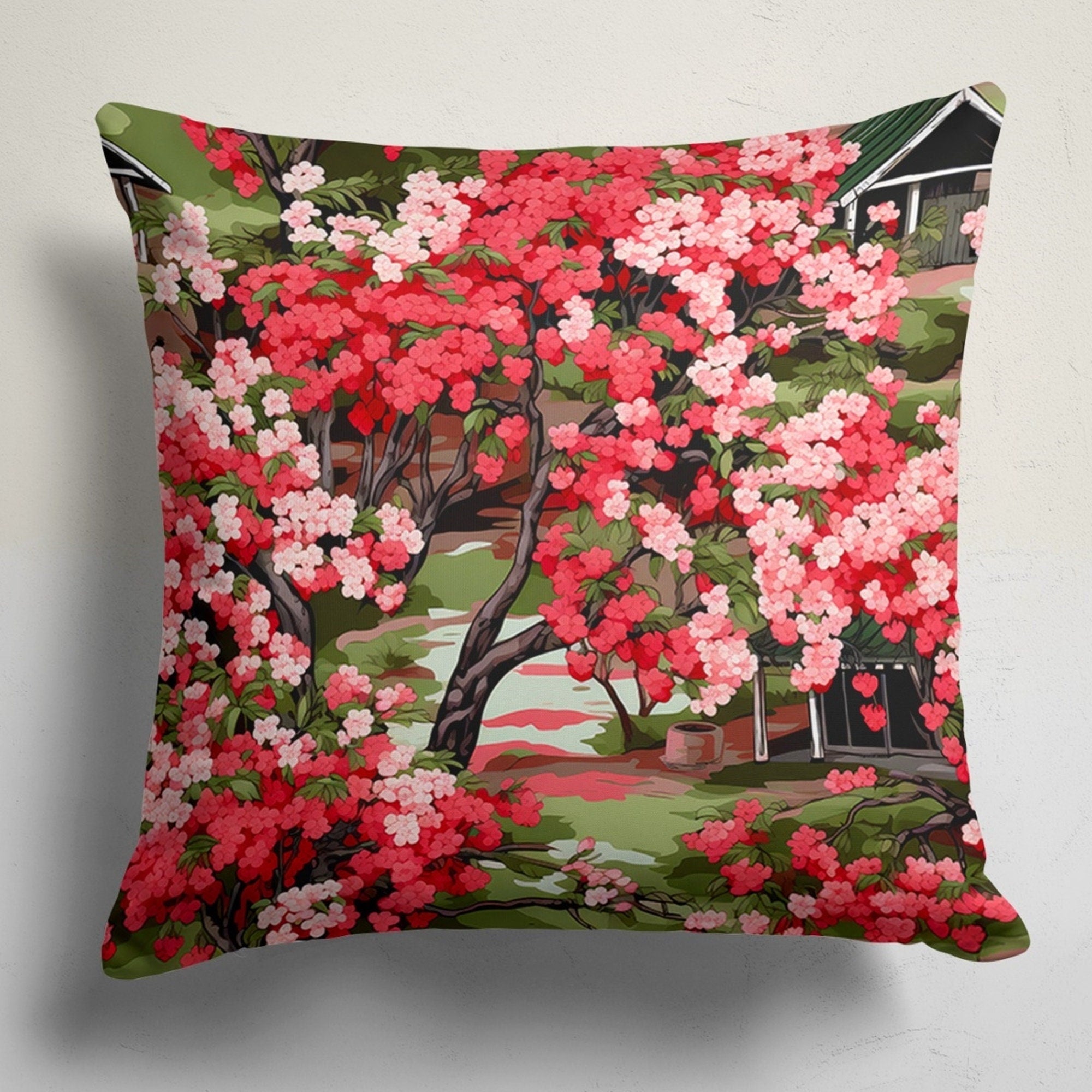 Spring Trees Floral Throw Pillow Cover, Fruit Tree Flowers Pillow Covers, Farmhouse Pink Flowers Cushion Covers, Spring Flowers Pillowcases