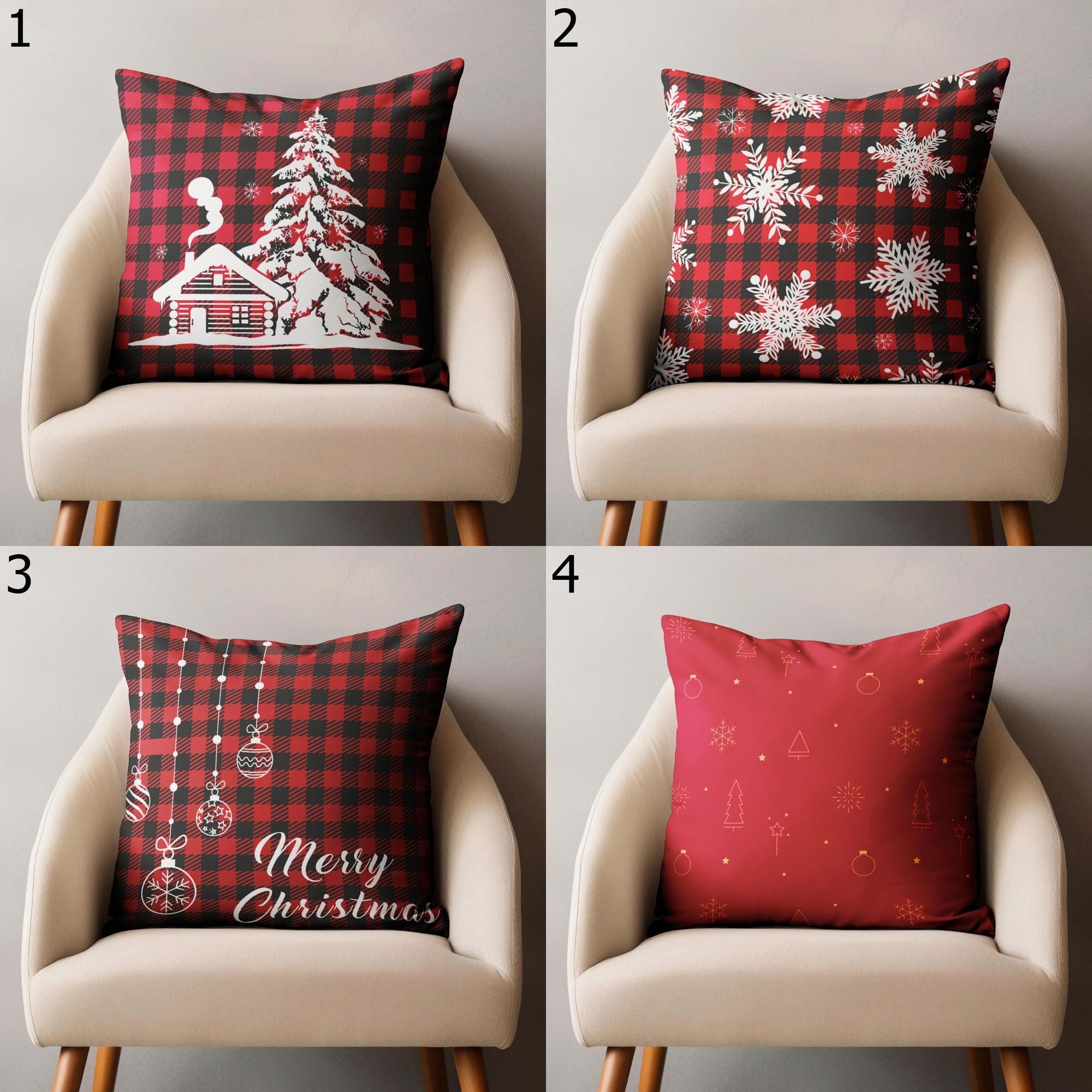 Xmas Pillow Covers, Christmas Plaid Pillow Case, Xmas Buffalo Plaid Pillowcase, Xmas Winter Snowflakes Throw Pillow Cover, Winter Pillowcase