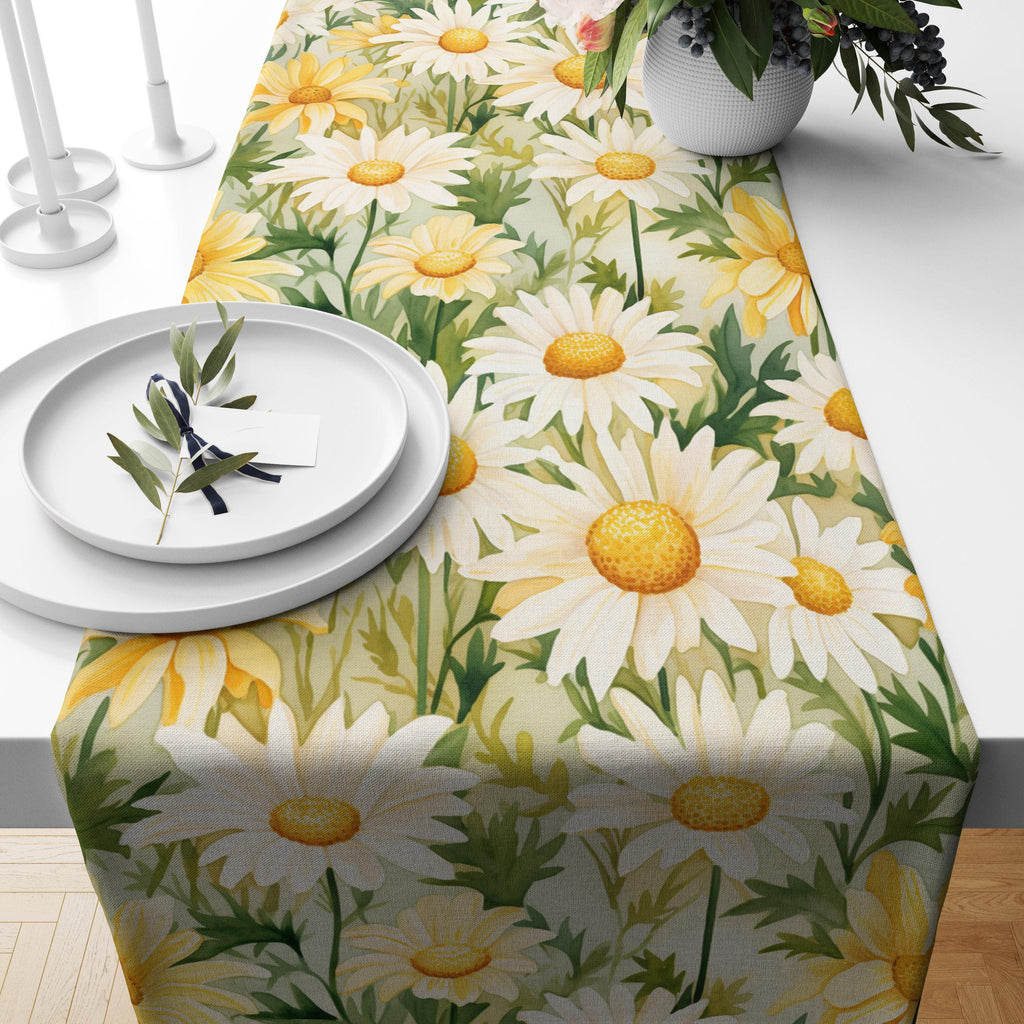 Spring Flowers Table Runners, Floral Printed Table Runner, Daisy Floral Table Runners, Wildflowers Table Runners,  Floral Table Decors