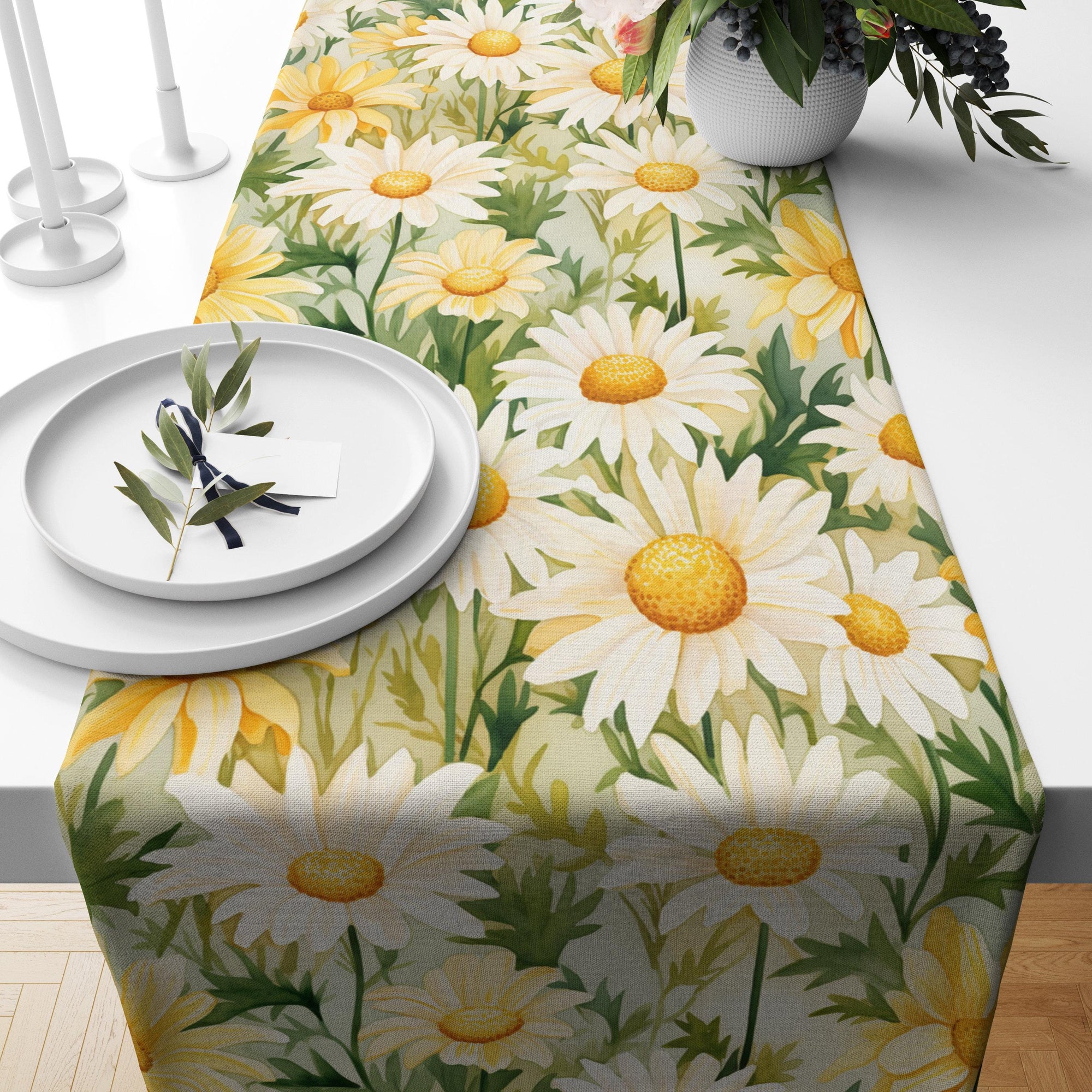 Spring Flowers Table Runners, Floral Printed Table Runner, Daisy Floral Table Runners, Wildflowers Table Runners,  Floral Table Decors
