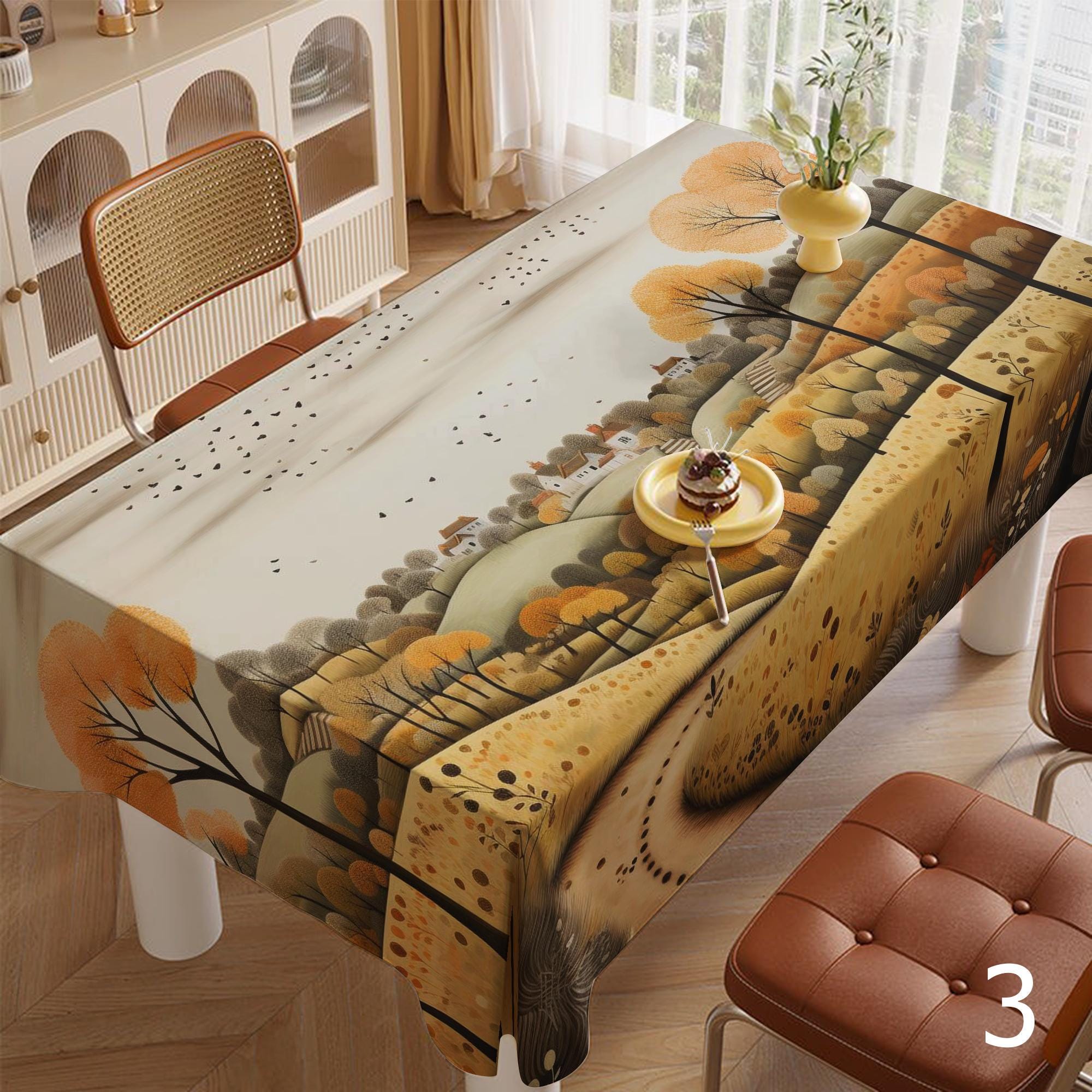 Fall Landscape Tablecloth, Multicolor Autumn Landscape Tablecloth, Thanksgiving Printed Tablecloth, Fall Abstract Leaf Table Covers