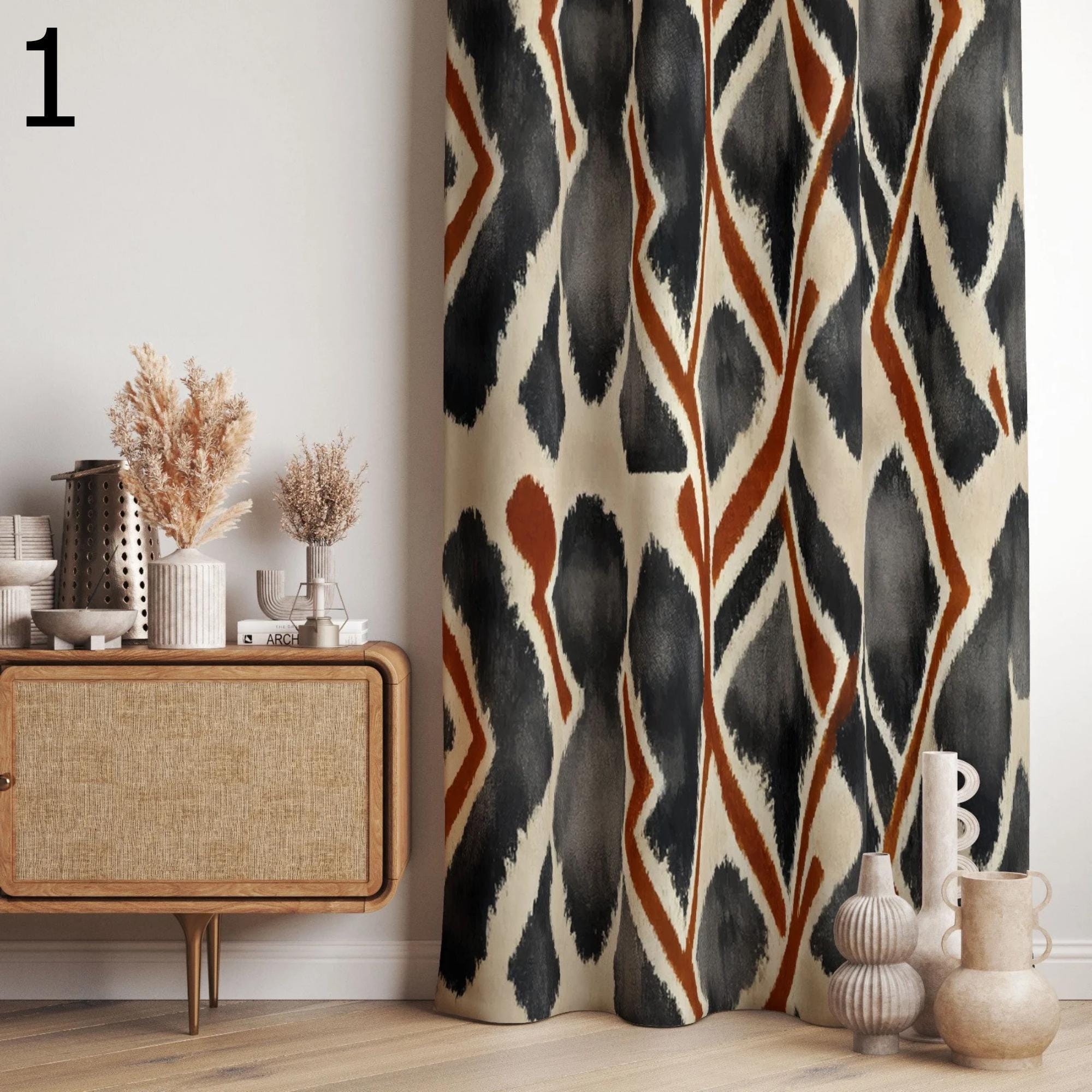 Modern Vintage Ethnic Curtains, Ethnic Curtain Panels, Southwest Ethnic Curtain, Rug Curtains, Mudcloth Curtain Panels