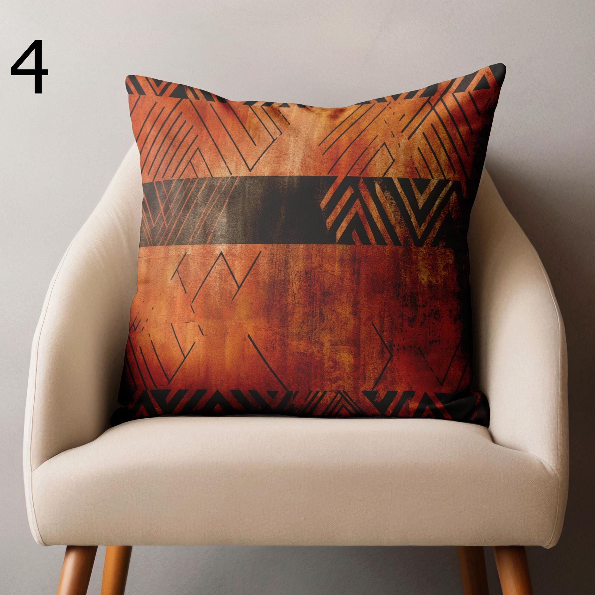 Tribal African Pillow Covers, Mud Cloth Inspired Cushion Covers, Boho Ethnic Throw Pillow Covers, Rustic Decor Warm Earth Tone Pillowcases