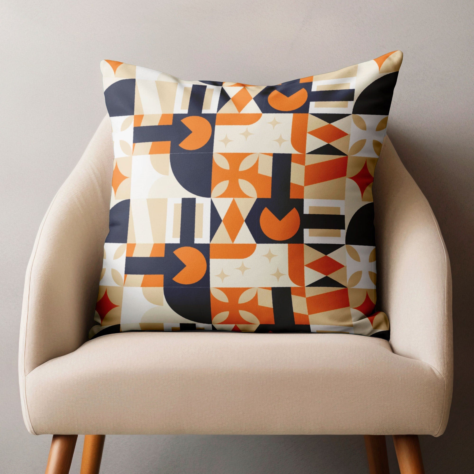 Mid Century Orange Pillowcase, Retro Pillow Cover, 1960s Cushion Cover, 70s Throw Pillow Cover, MCM Pillowcase