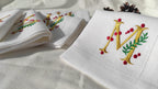 Personalized Christmas Napkins, Holly Misletoe Linen Napkins, Xmas Linen Napkins, Holly Monogrammed Linen Napkins