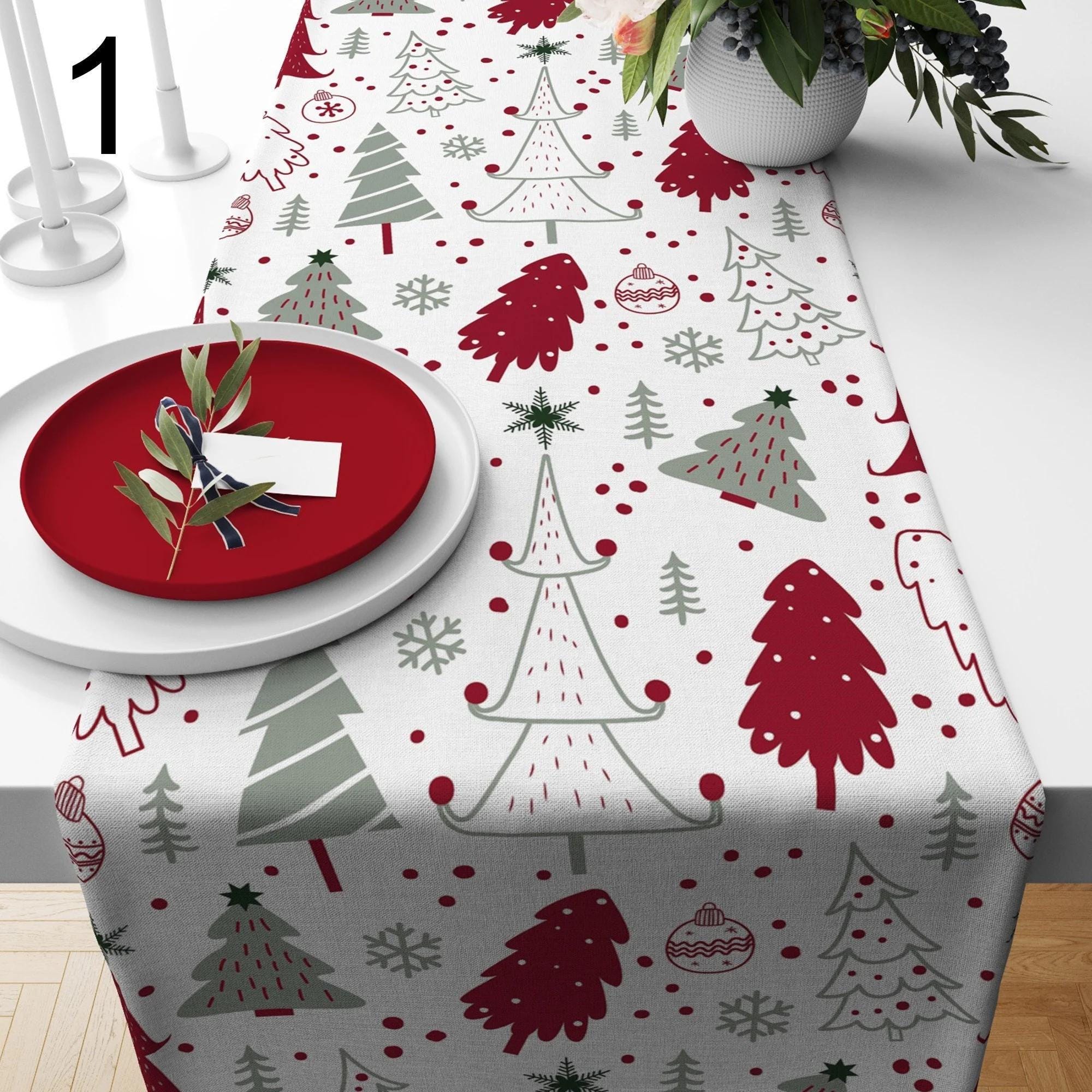 Christmas Table Runner, Holly Pine Tree Table Runner, Xmas Pine Tree Table Runner, Christmas Party Table Runner, Christmas Gift