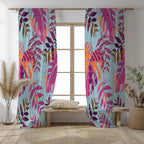 Colorful Tropical Leaf Curtains, Exotic Pink Leaves Window Curtains, Tropical Abstract Drapes, Palm Leaves Panels, Botanical Leaf Curtains