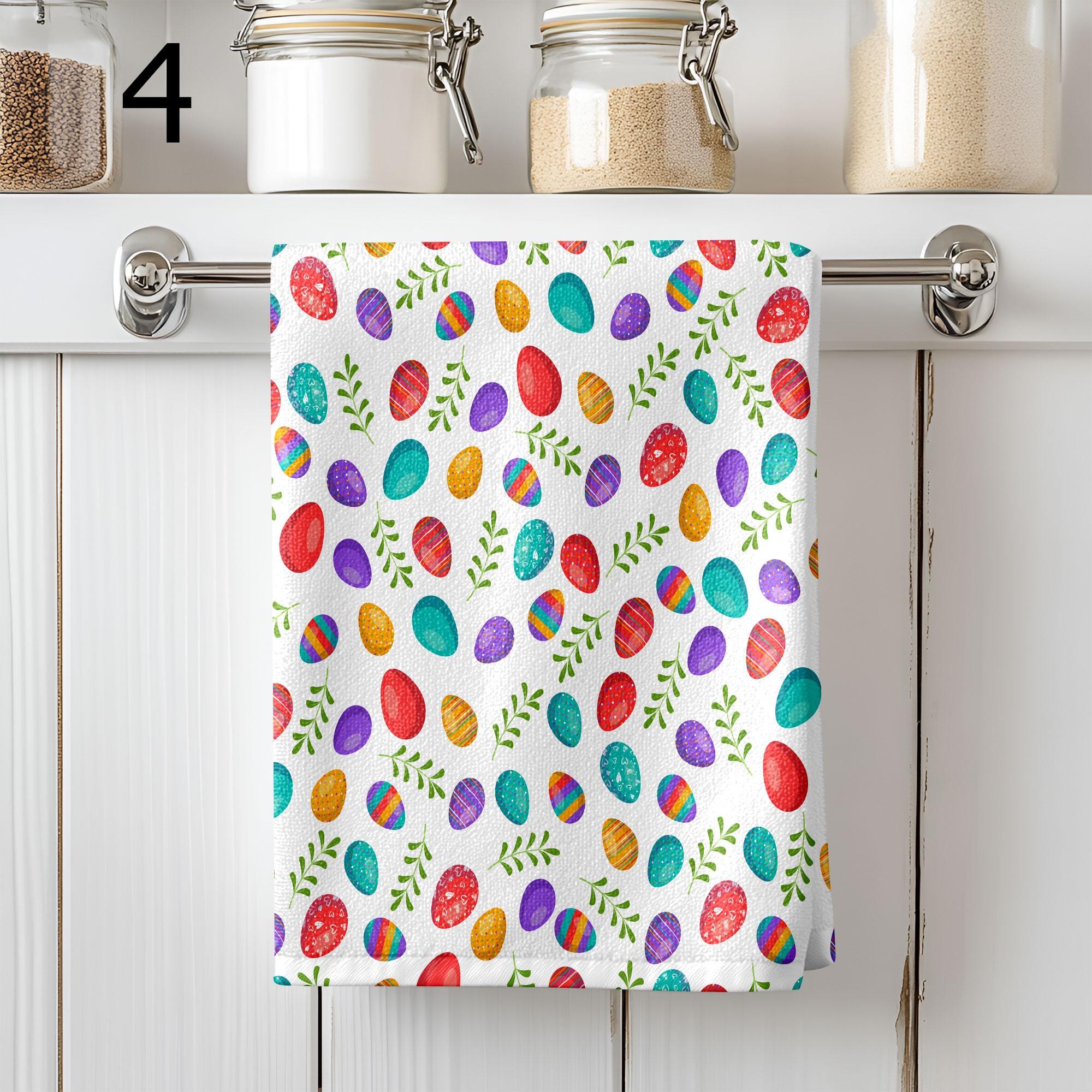 Colorful Eggs Kitchen Towels, Easter Decorative Tea Towel, Easter Egg Dish Towel, Easter Fingertip Towels, Cute Easter Hand Towels