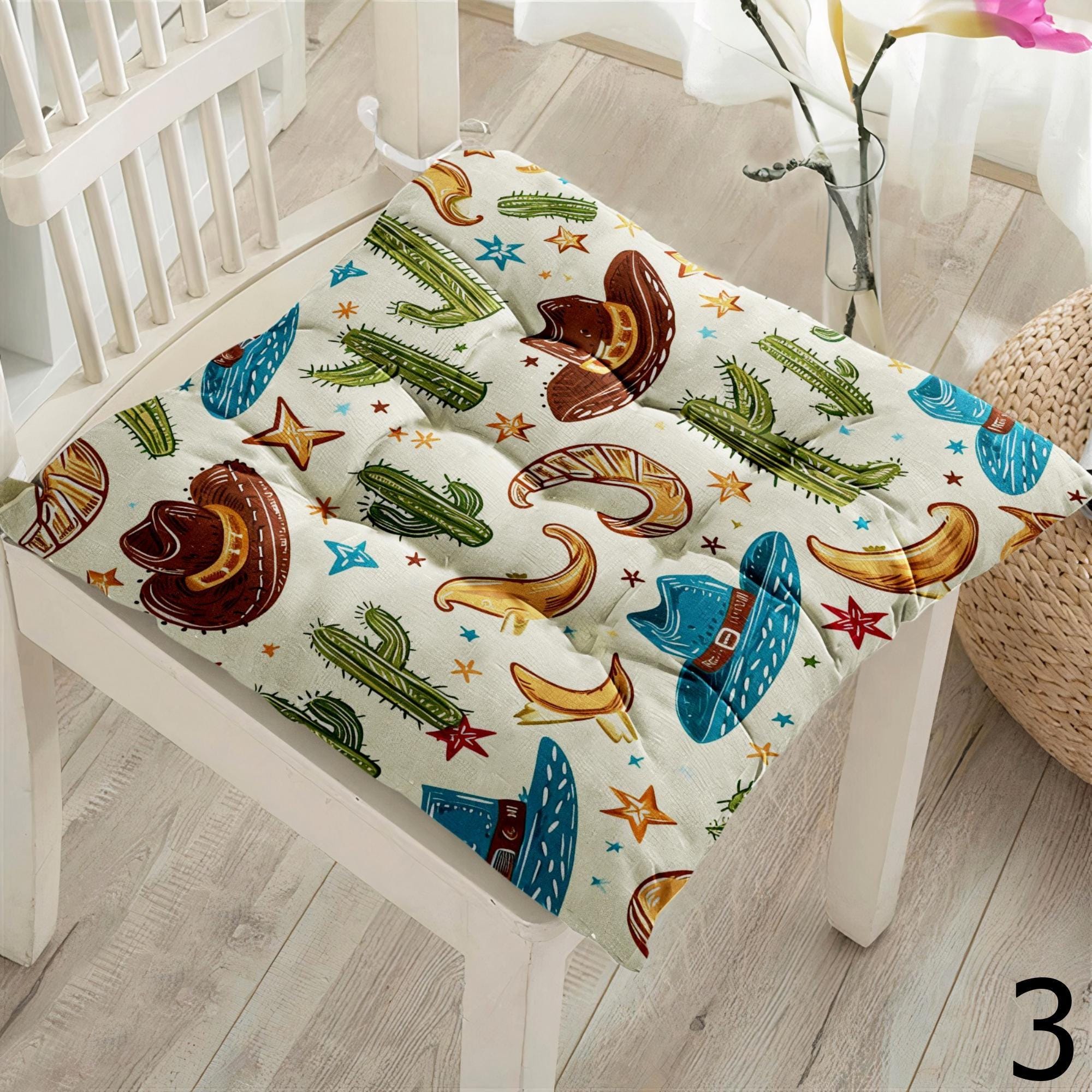 Summer Fun Chair Pad Covers, Tropical Travel Seat Cushions, Colorful Vacation Decor Chair Pillows, Boho Holiday Vibes Chair Cushions