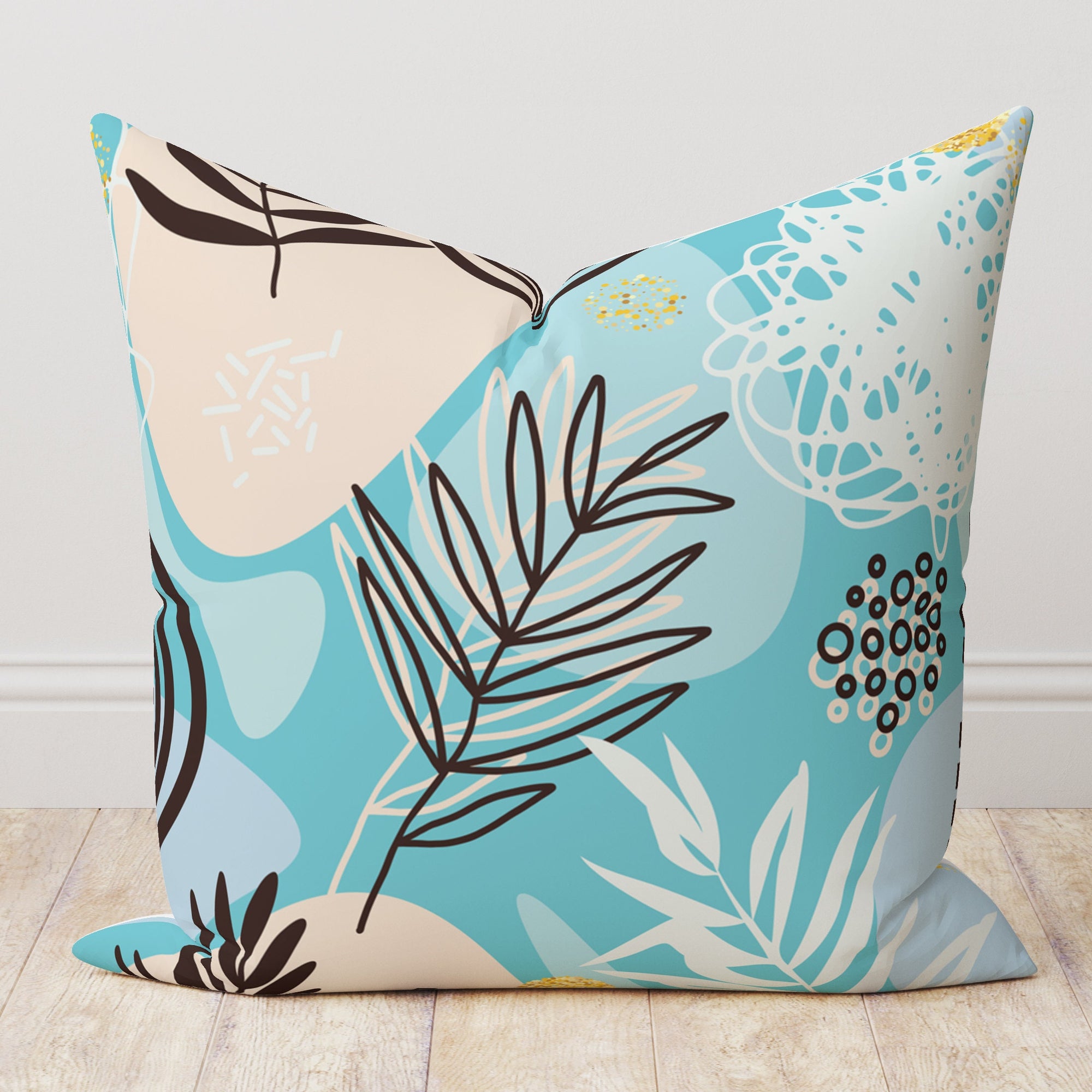 Botanical Leaf Pillow Cover, Modern Vintage Tropical Pillowcase, Colorful Tropical Leaf Cushion Cover, Exotic Leaves Pillow Cover