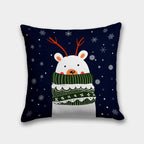 Merry Christmas Pillowcase, Holly Cute Animals Pillow Cover, Christmas Deer Cushion Cover, Blue Winter Cute Animals Xmas Pillow Cover