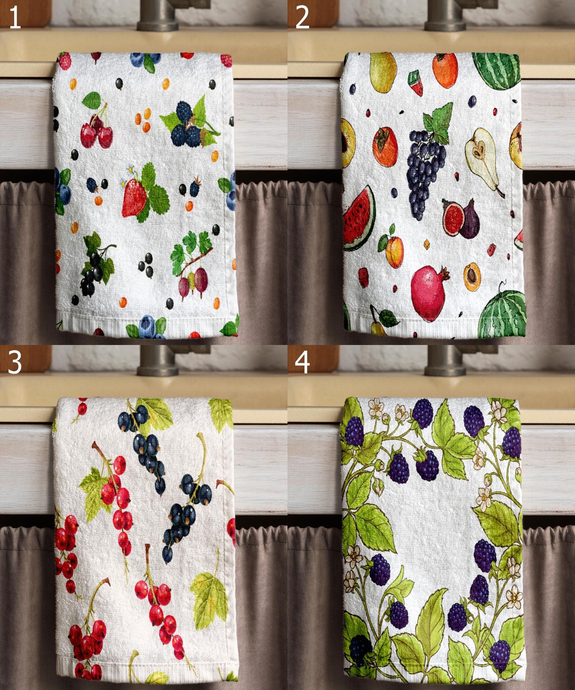Multicolor Summer Fruit Tea Towels, Fresh Fruit Dish Towel, Fruit Hand Towels, Colorful Kitchen Towels, Fruit Kitchen Fingertip Towels