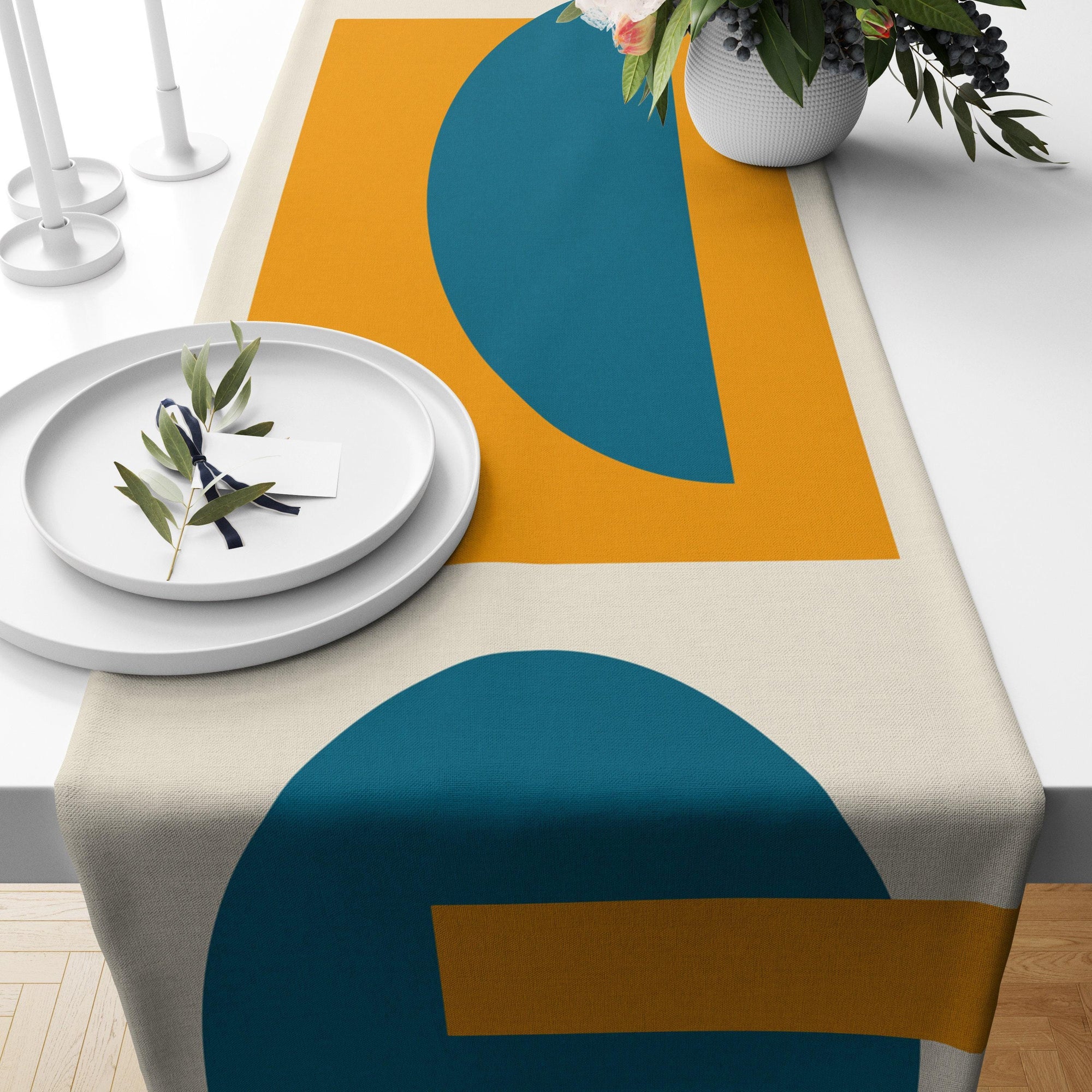 Retro Mid Century Modern Geometric Table Runner, Retro Party Table Decor, 70s Table Decor, Geometric Retro Table Runner