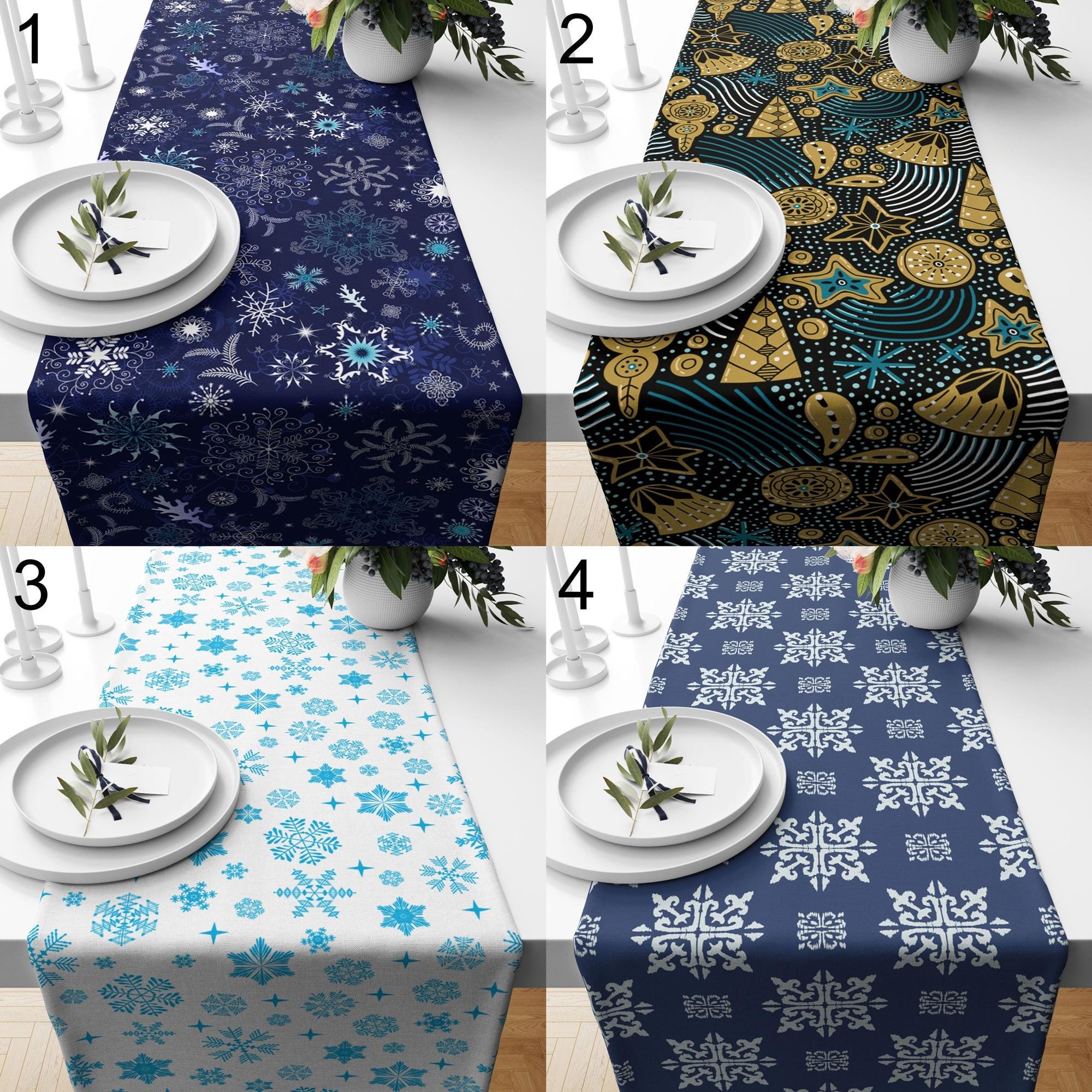 Christmas Table Runner, Xmas Winter Snowflakes Table Runner, Xmas Table Runner, Snowflake Tablecloth, Xmas Snowflake Table Runners