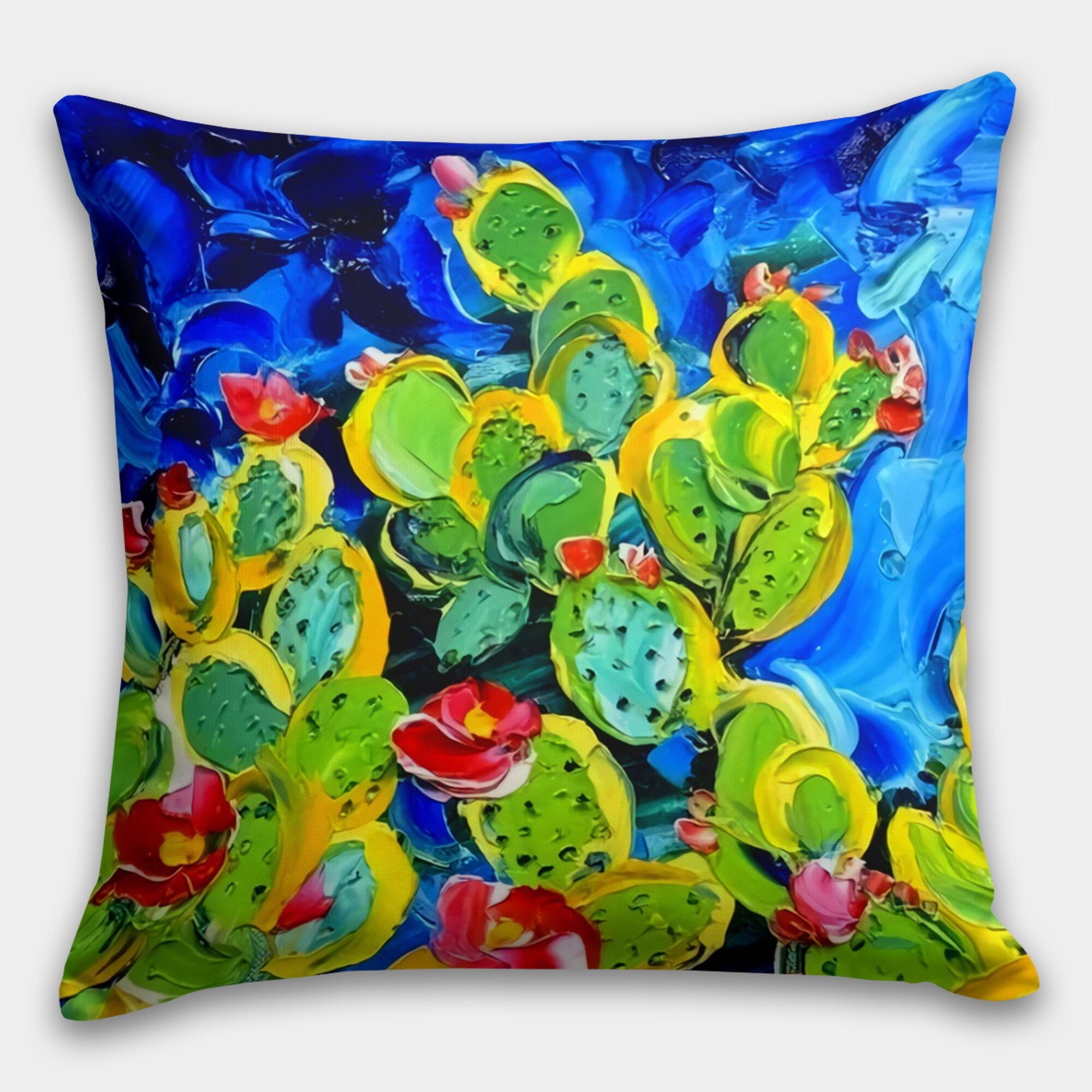 Colorful Cactus Pillow Cover, Succulent Cactus Cushion Covers, Succulent Flowers Pillow Covers, Succulent Digital Print Throw Pillow Covers