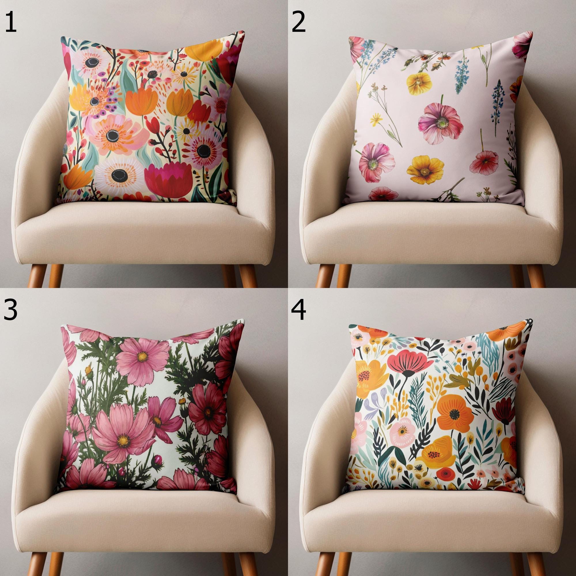 Multicolor Flowers Pillowcase, Floral Throw Pillow Cover, Farmhouse Flowers Pillow Covers, Wildfloral Pillow Case, Wildflowers Cushion Cover